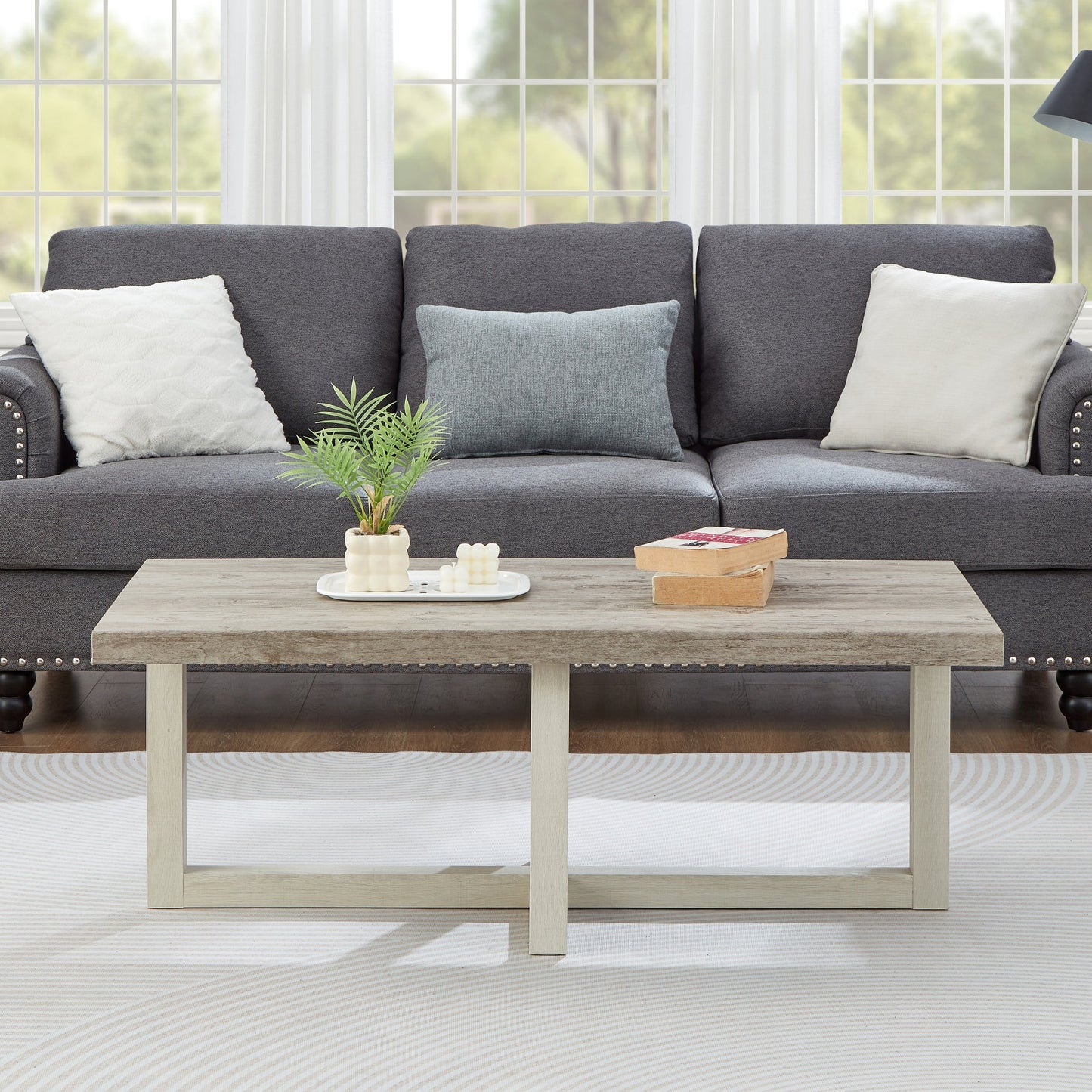 Roundhill Furniture Luno 3-Piece Coffee Table Set, Coffee Table and Two End Tables