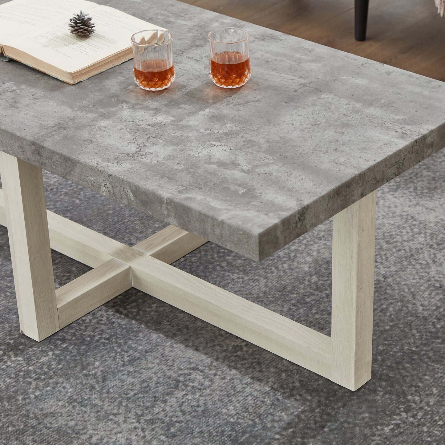 Roundhill Furniture Luno 3-Piece Coffee Table Set, Coffee Table and Two End Tables