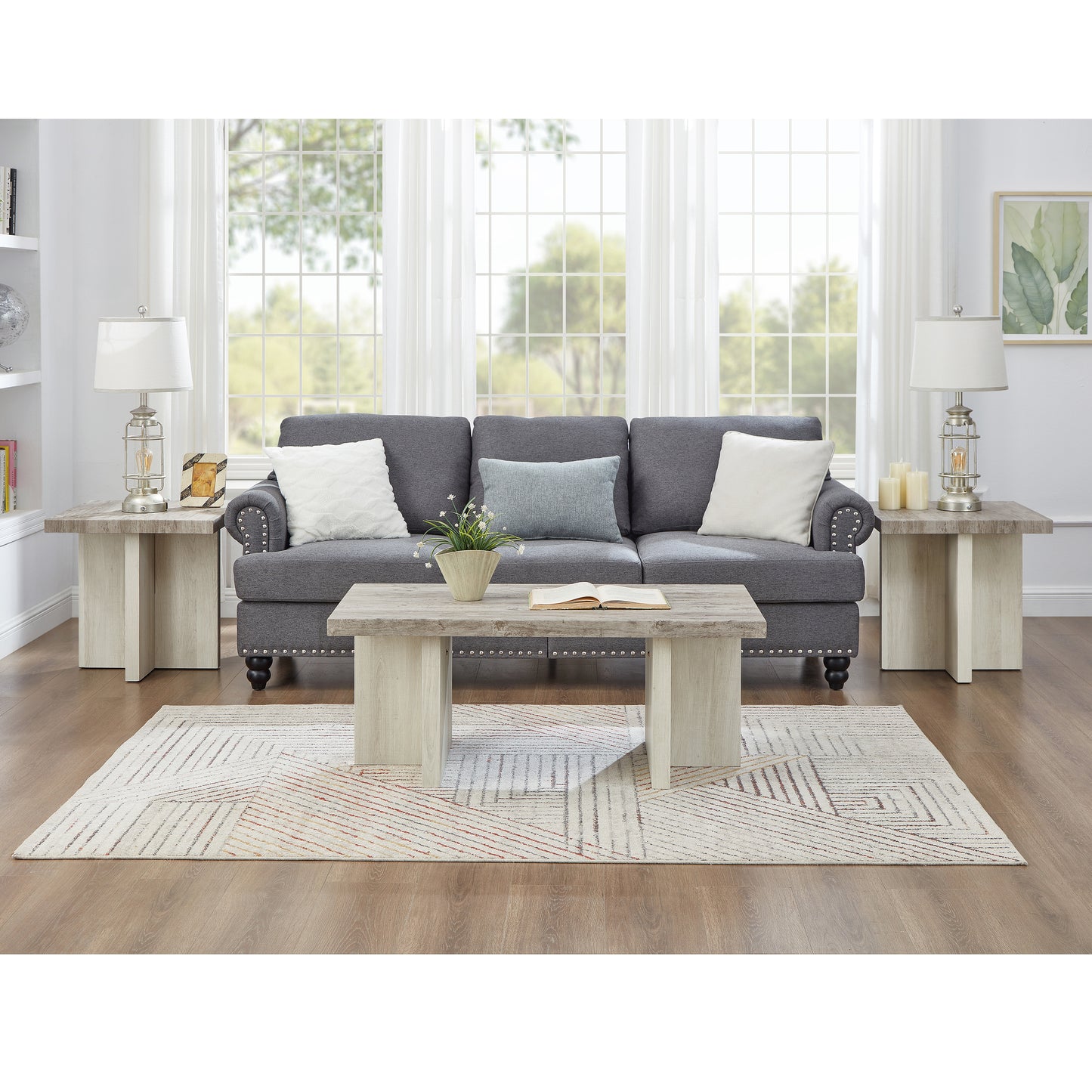 Roundhill Furniture Mchome 3-Piece Coffee Table Set, Coffee Table and Two End Tables