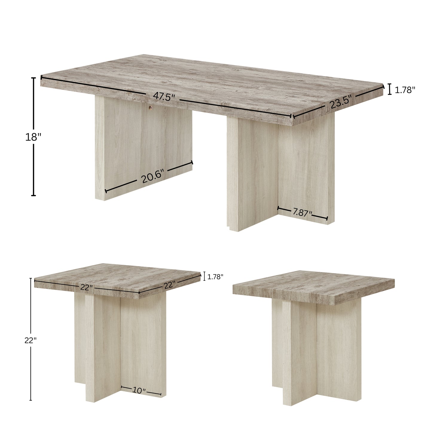 Roundhill Furniture Mchome 3-Piece Coffee Table Set, Coffee Table and Two End Tables