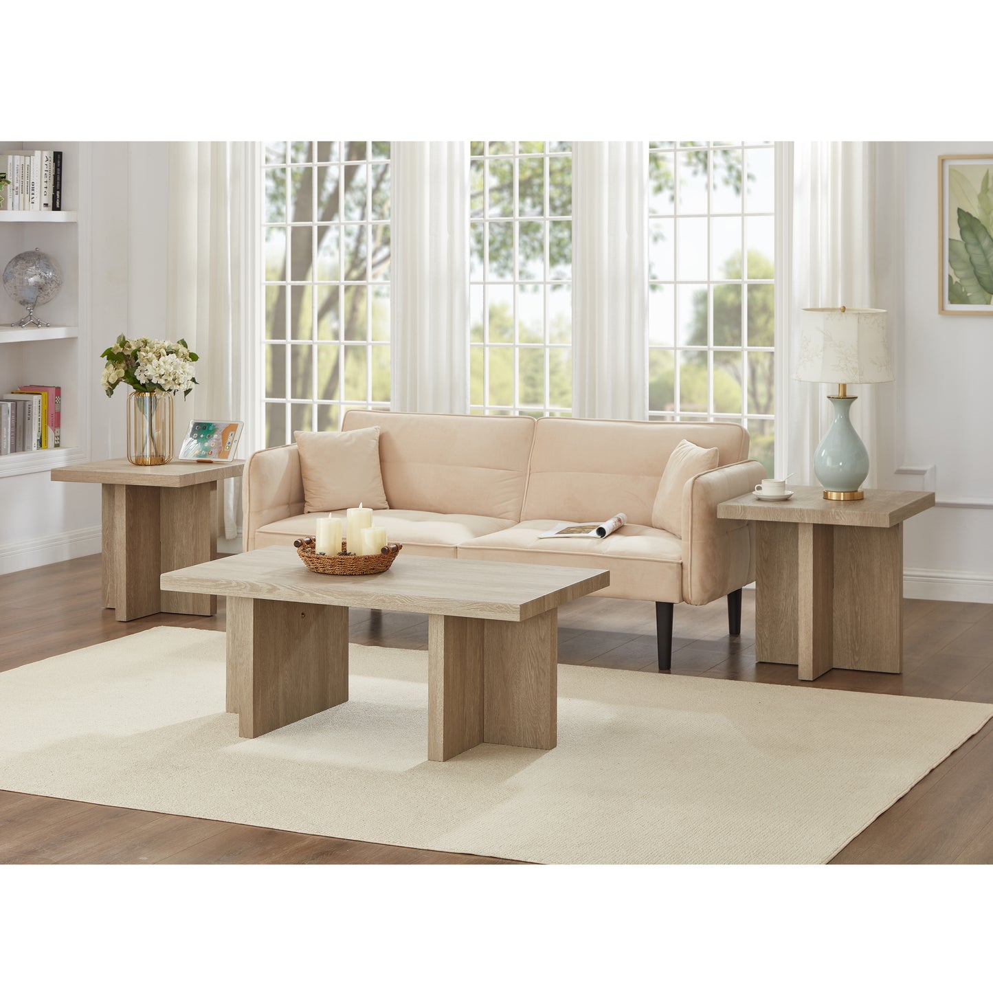 Roundhill Furniture Mchome 3-Piece Coffee Table Set, Coffee Table and Two End Tables