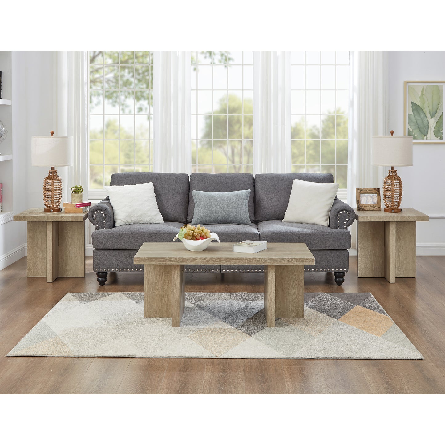 Roundhill Furniture Mchome 3-Piece Coffee Table Set, Coffee Table and Two End Tables
