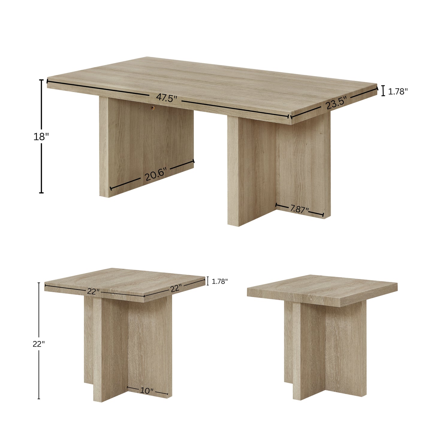 Roundhill Furniture Mchome 3-Piece Coffee Table Set, Coffee Table and Two End Tables
