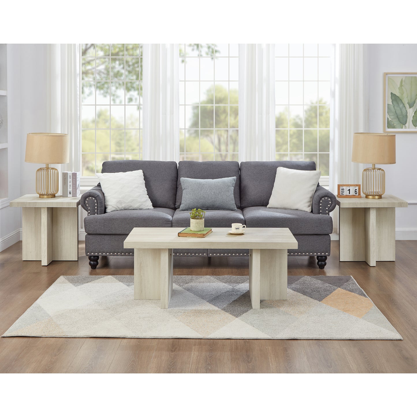 Roundhill Furniture Mchome 3-Piece Coffee Table Set, Coffee Table and Two End Tables