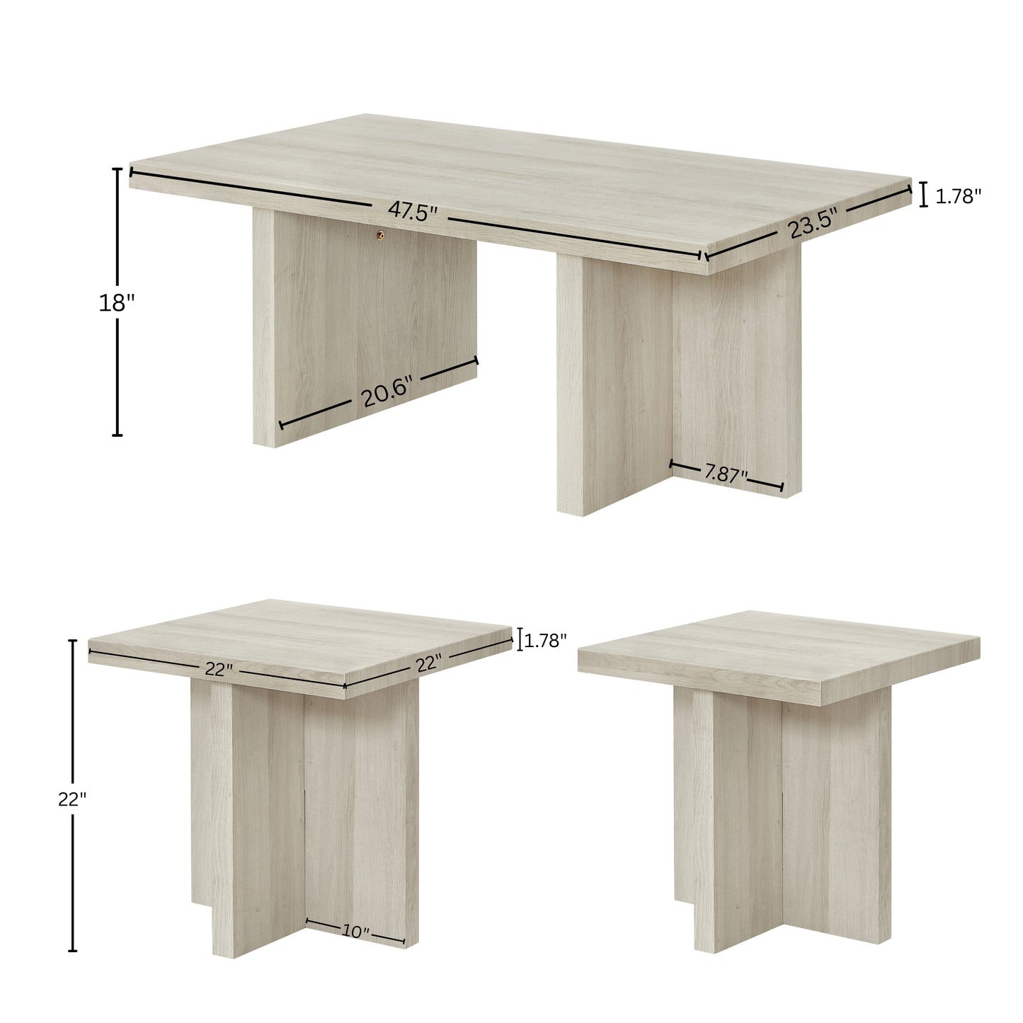 Roundhill Furniture Mchome 3-Piece Coffee Table Set, Coffee Table and Two End Tables