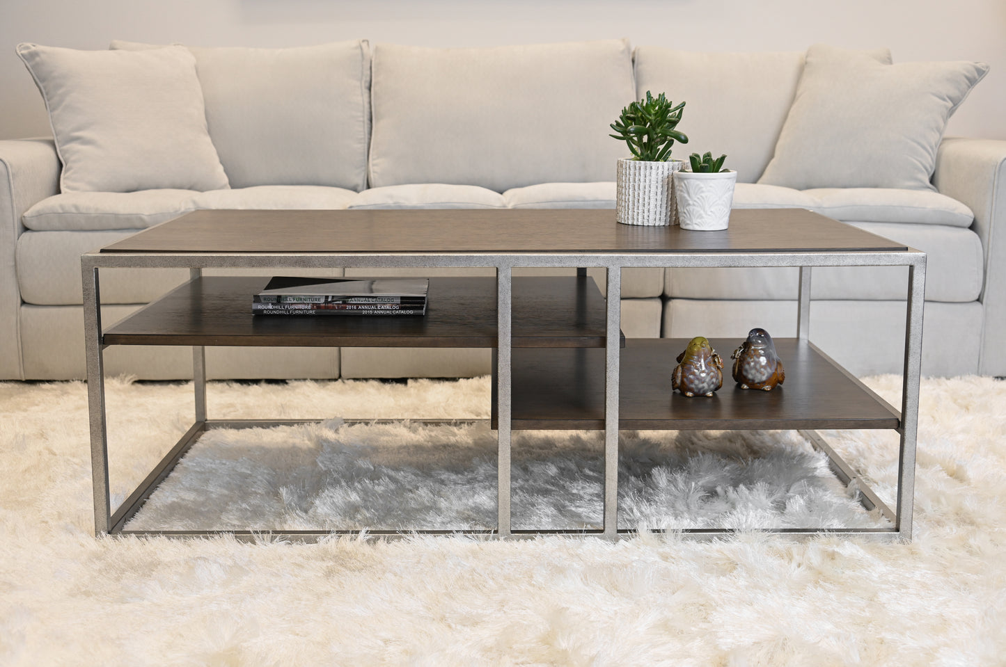 Roundhill Furniture Padena 3-Piece Metal Frame Wood Living Room Coffee Table and 2 Chairside Tables Set
