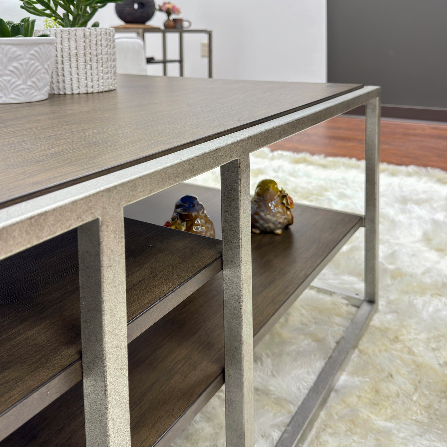 Roundhill Furniture Padena 3-Piece Metal Frame Wood Living Room Coffee Table and 2 Chairside Tables Set