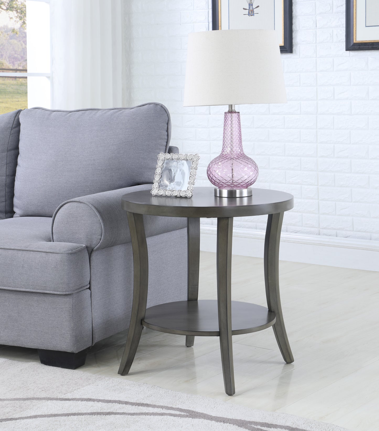 Perth Espresso Round End Table with Shelf