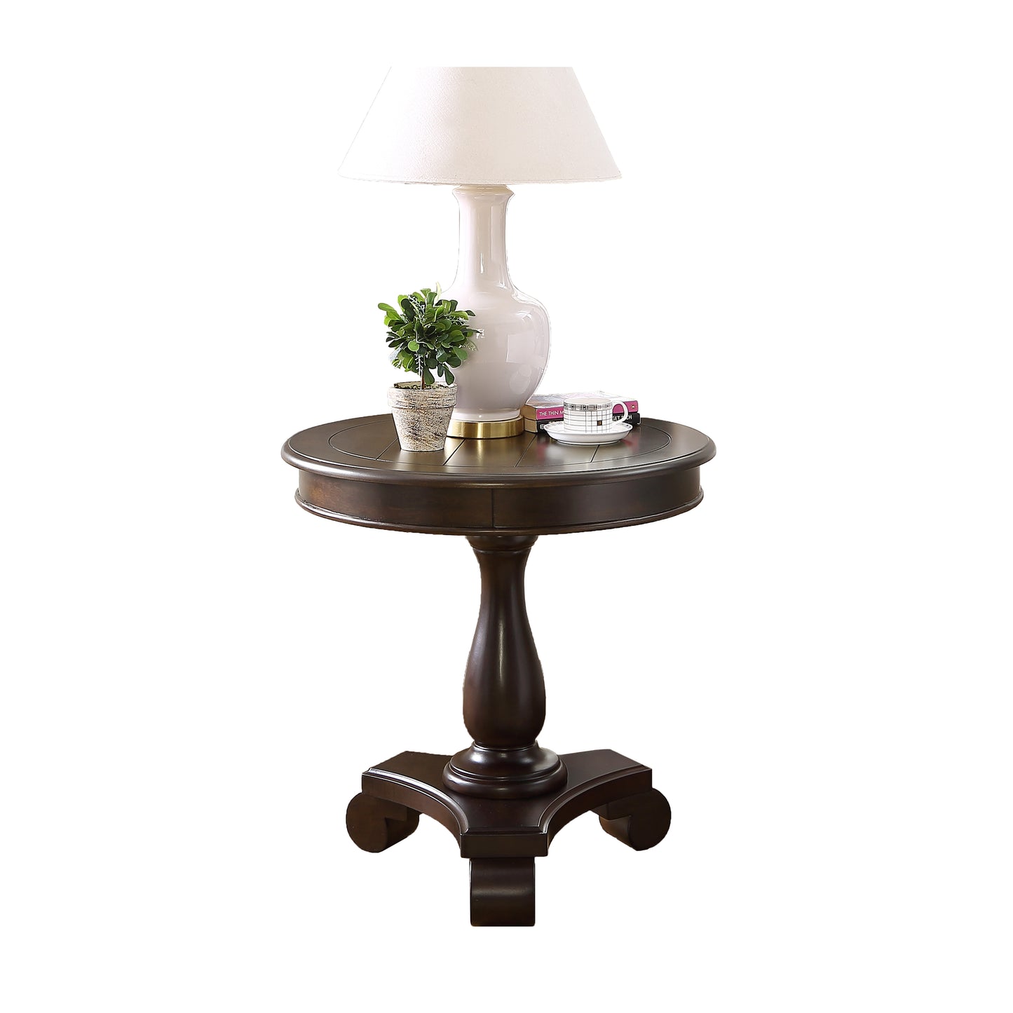 Roundhill Furniture Rene Round Wood Pedestal Side Table, Espresso