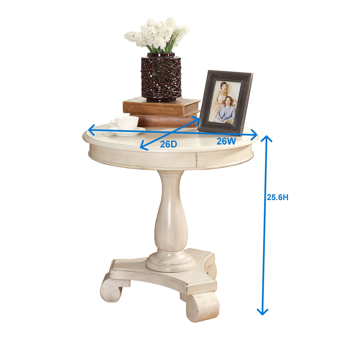 Roundhill Furniture Rene Round Wood Pedestal Side Table, Teal