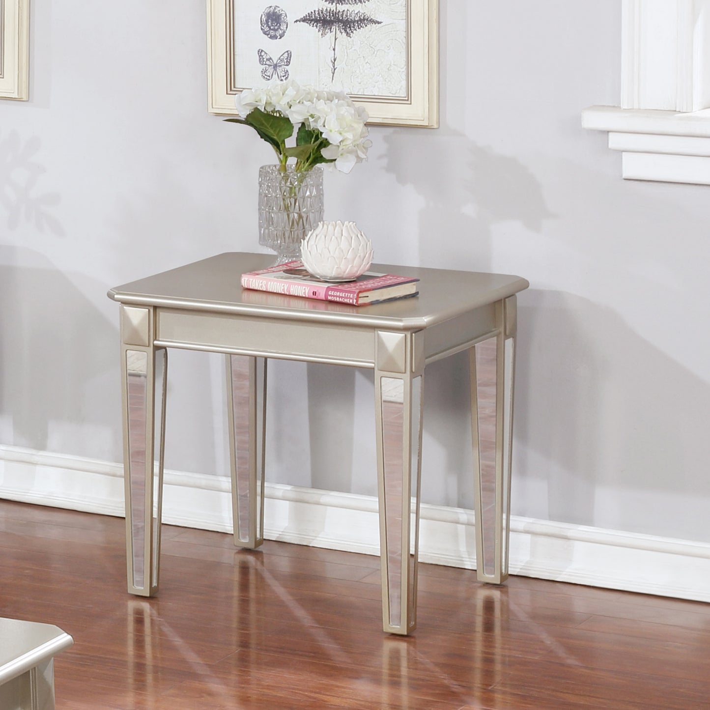 Roundhill Furniture Barent Contemporary Wood 3-Piece Coffee Table Set with Mirrored Legs, Champagne