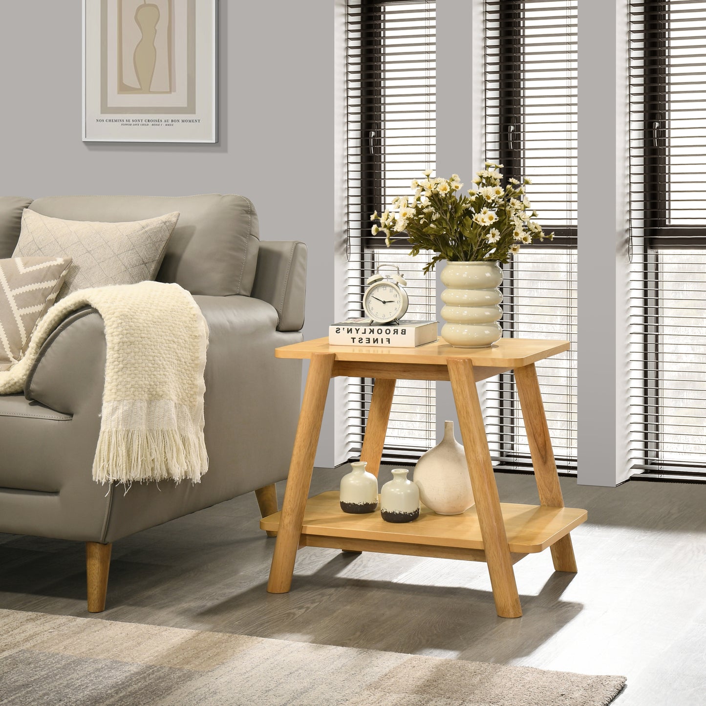 Roundhill Furniture Metz Mid-Century Modern Wood Shelf End Table