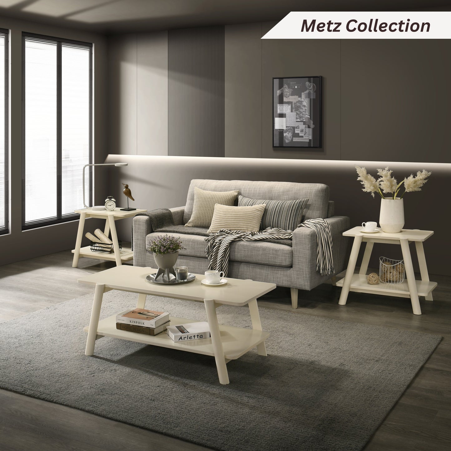 Roundhill Furniture Metz Mid-Century Modern Wood Shelf End Table
