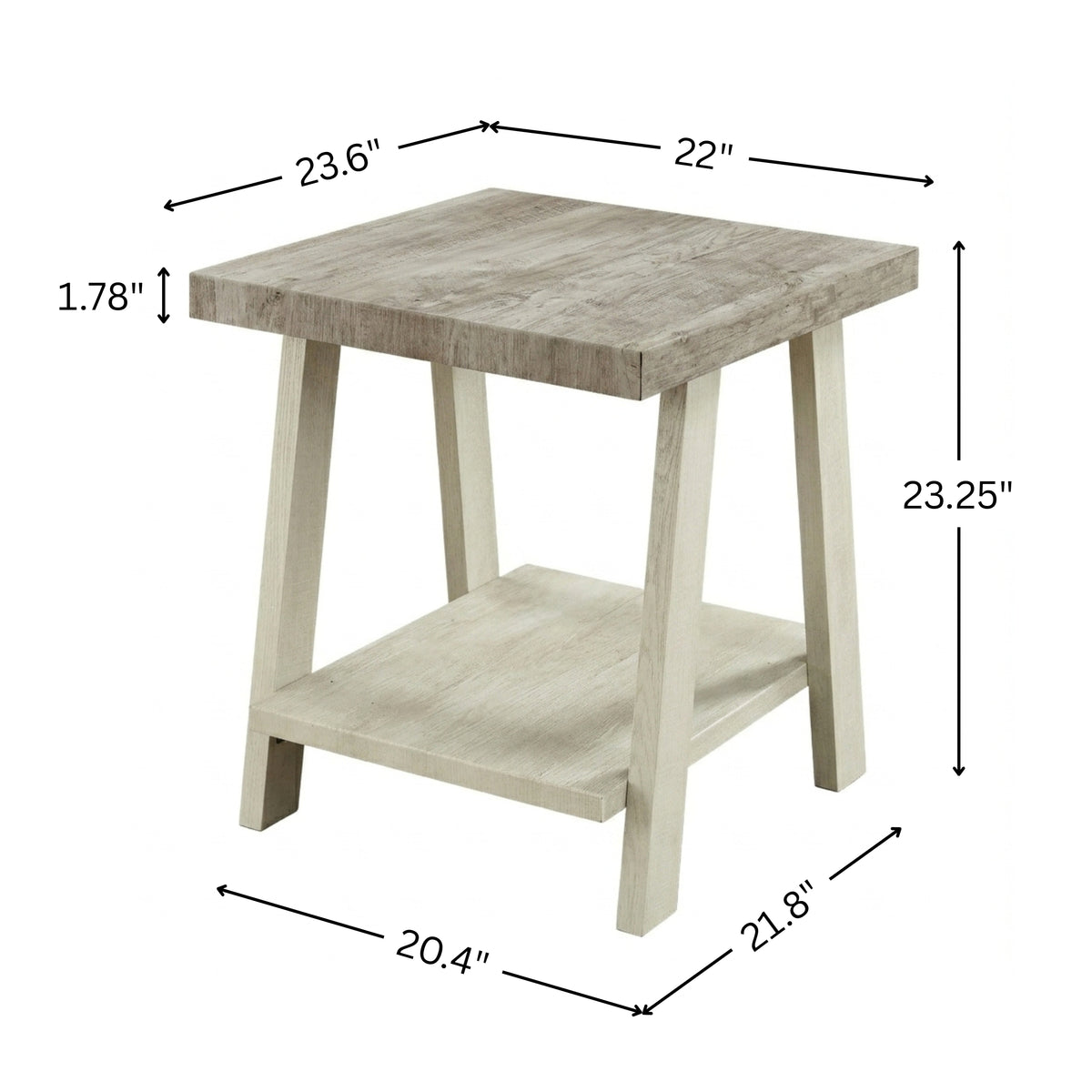 Athens Contemporary Two-Tone Wood Shelf End Table in Weathered Gray and Beige