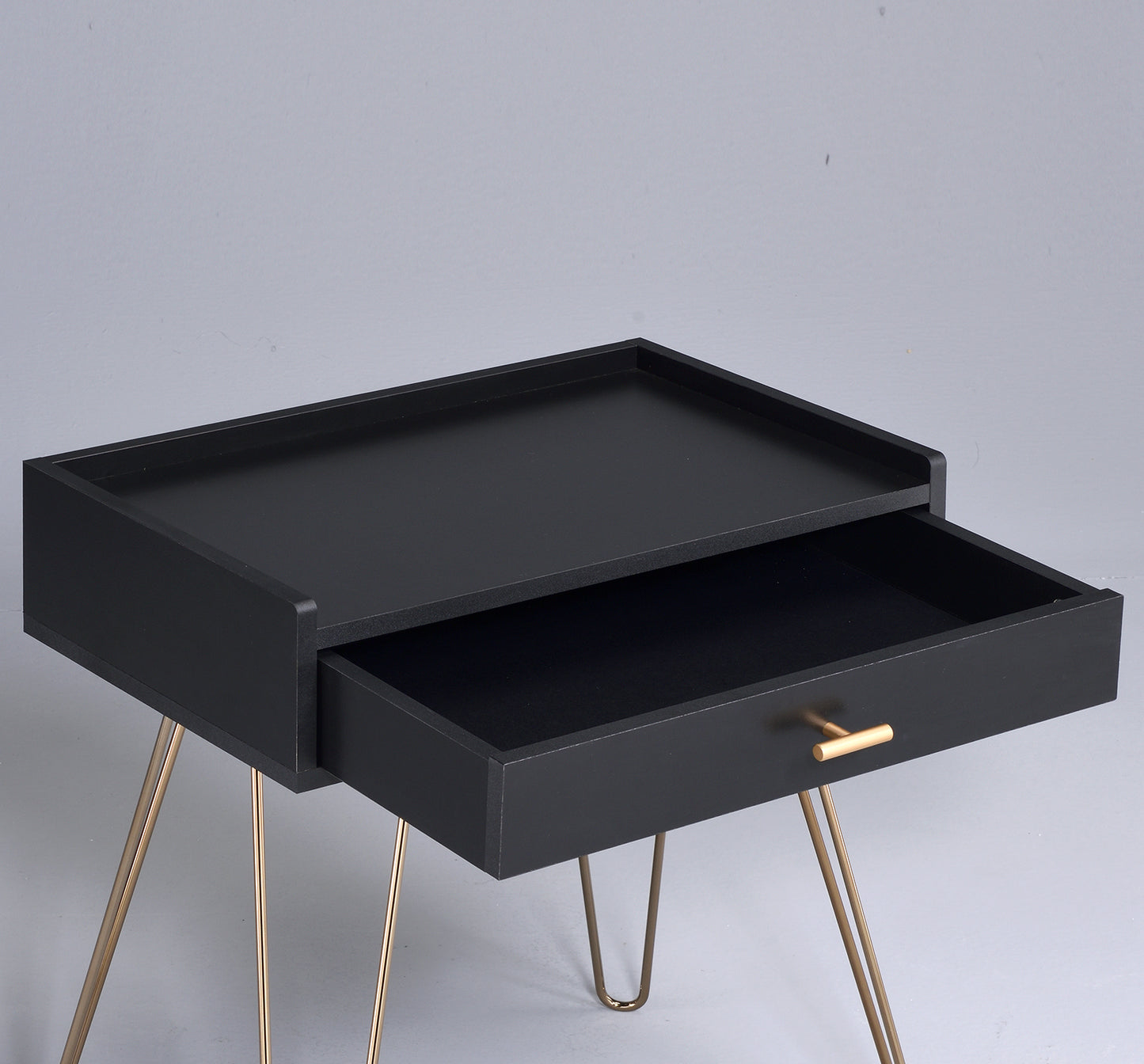 Roundhill Furniture Hailey Wood Storage End Table, Black and Gold