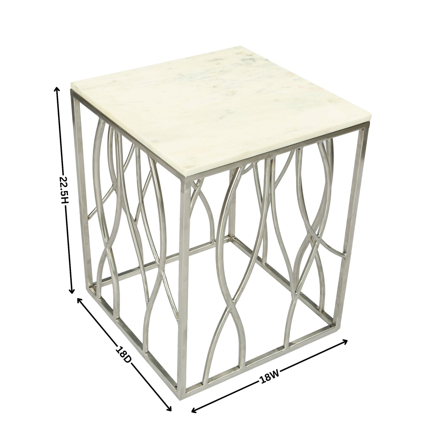 Roundhill Furniture Kameral Square Marble End Table with Stainless Steel Base