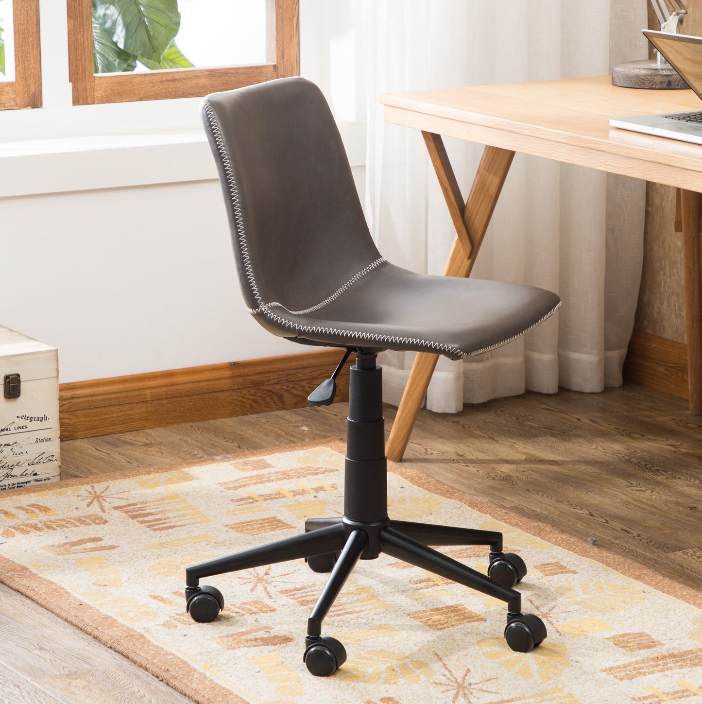 Roundhill Furniture Cesena Faux Leather 360 Swivel Air Lift Office Chair, Antique Gray