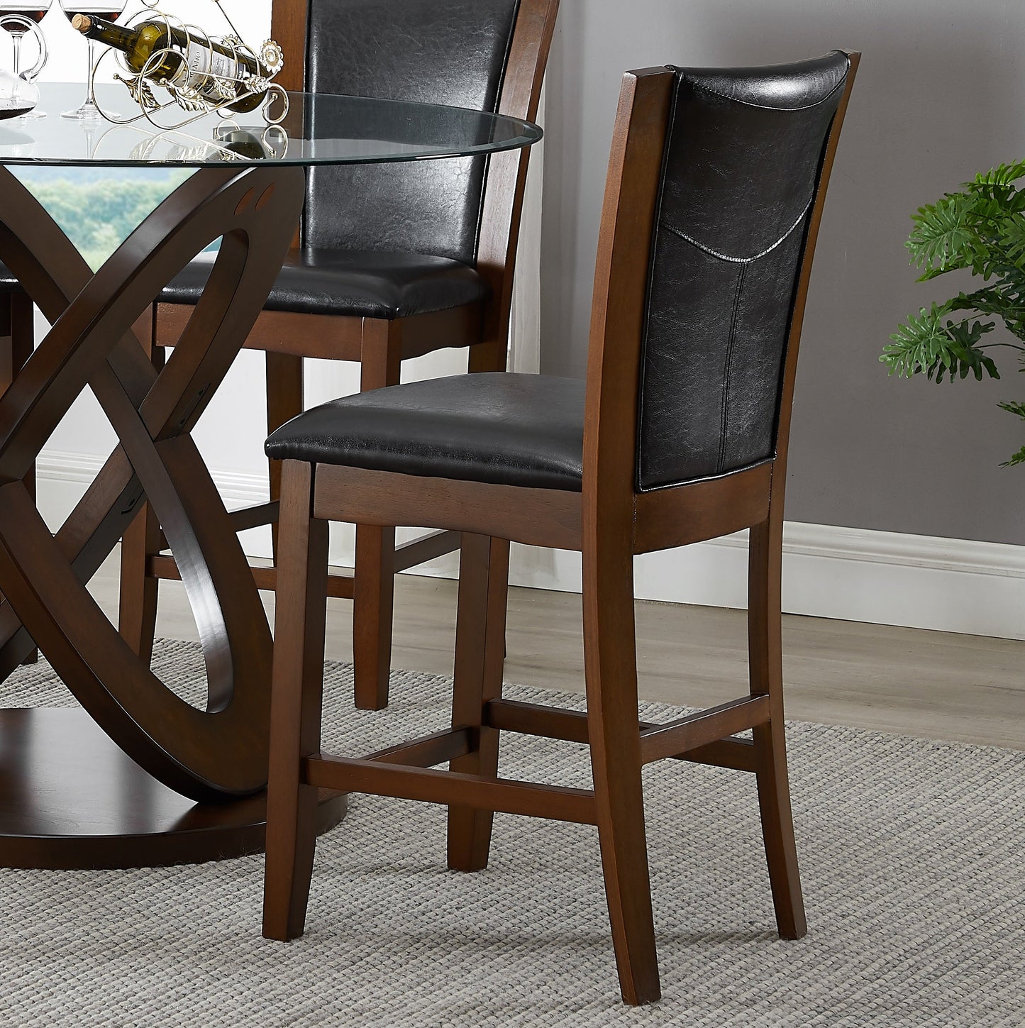 Cicicol Espresso 5PC Counter Height Glass Top Dining Table with Chairs