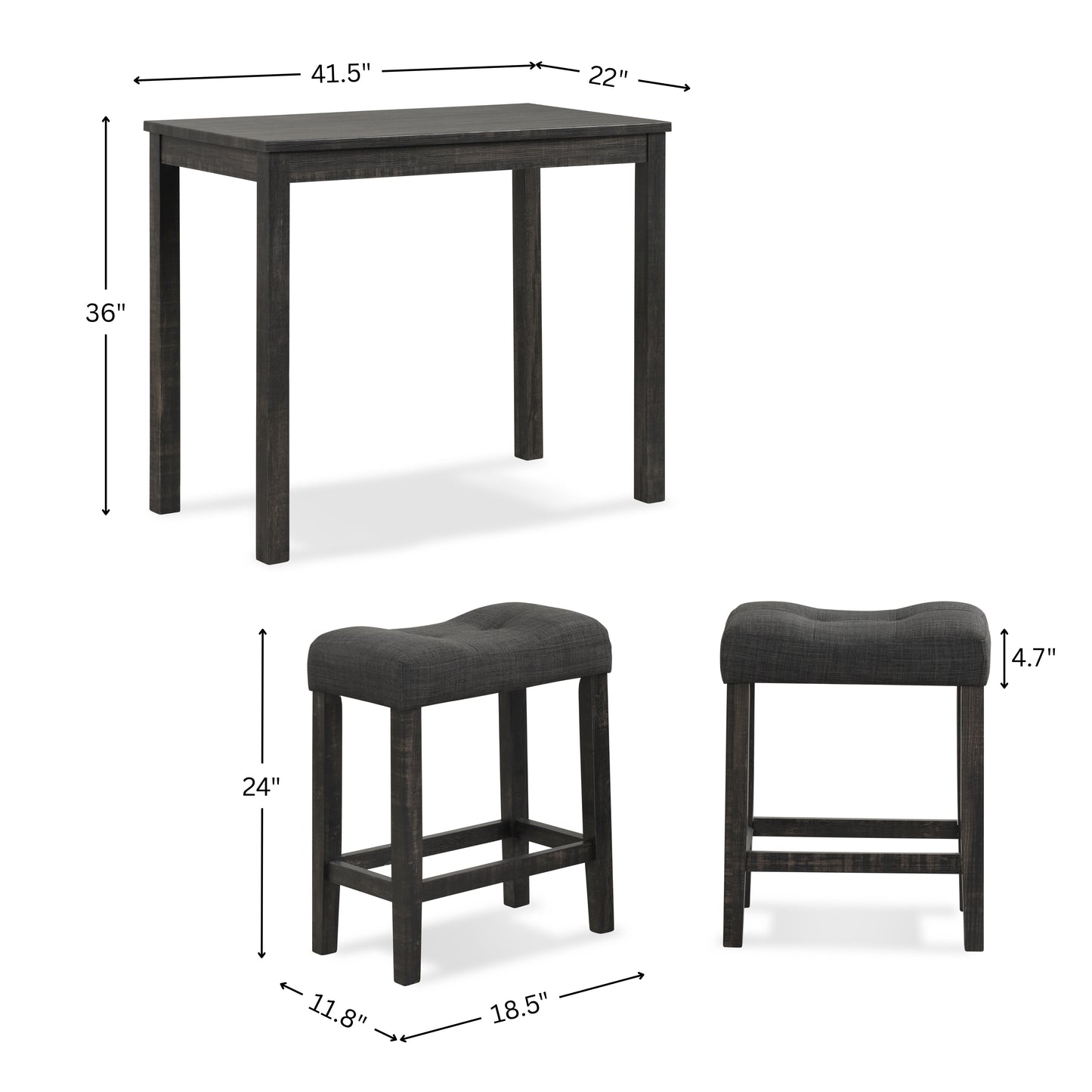 Sora Wood 3-Piece Counter Height Dining Set, Gray