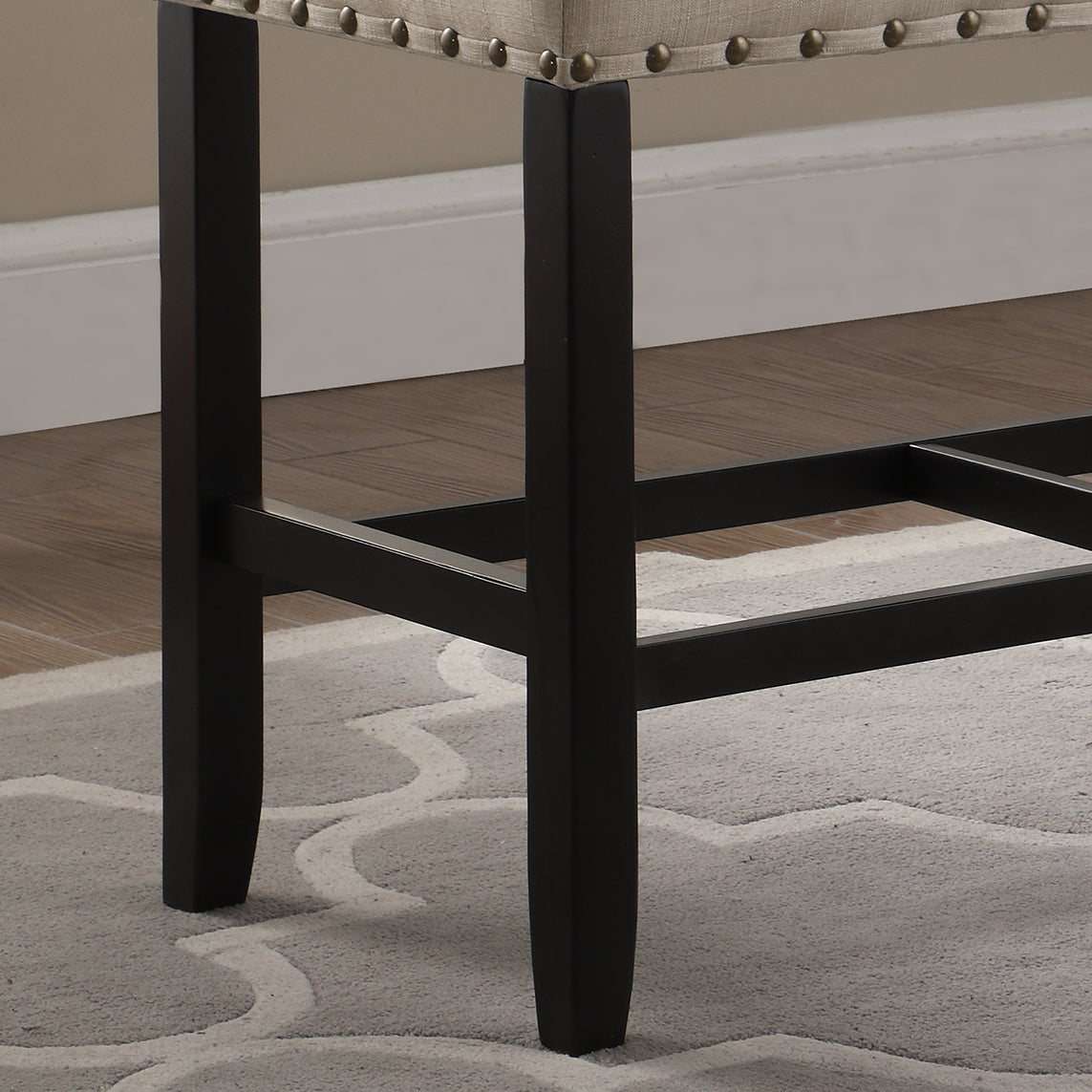 Roundhill Furniture Biony Fabric Counter Height Dining Bench with Nailhead Trim, Tan