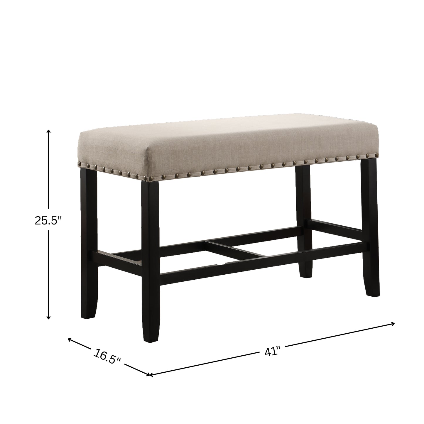 Biony Tan Fabric Counter Height Dining Bench with Nailhead Trim
