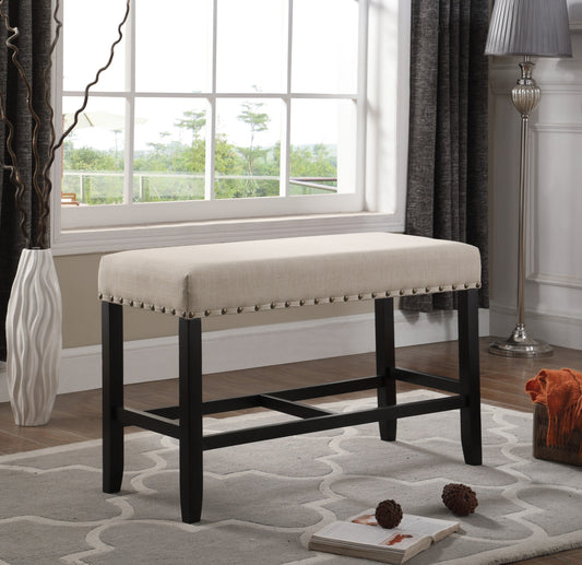 Roundhill Furniture Biony Fabric Counter Height Dining Bench with Nailhead Trim, Tan