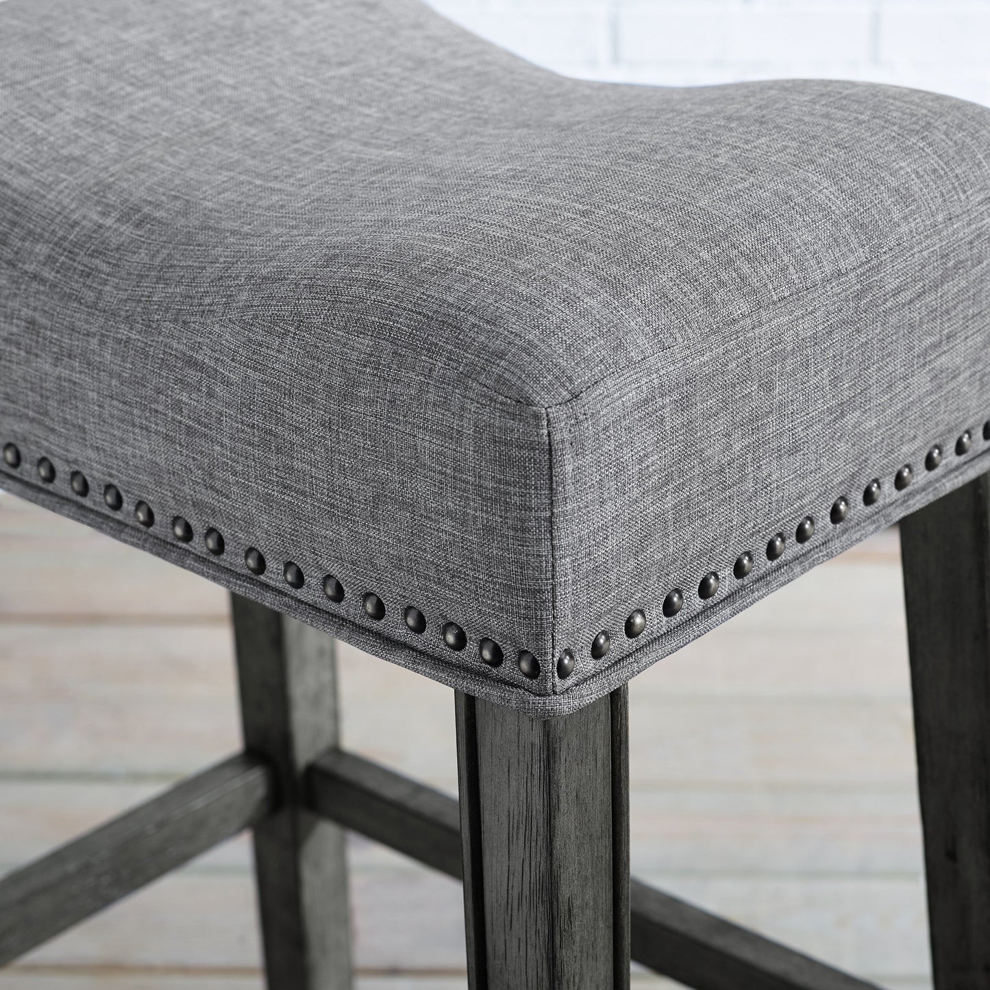 Roundhill Furniture CoCo Upholstered Backless Saddle Seat Bar Stools 29 height, Gray, Set of 2