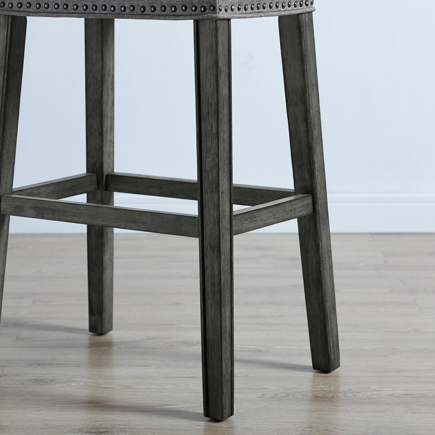 Roundhill Furniture CoCo Upholstered Backless Saddle Seat Bar Stools 29 height, Gray, Set of 2