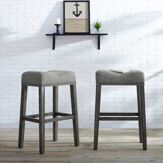 Roundhill Furniture CoCo Upholstered Backless Saddle Seat Bar Stools 29 height, Gray, Set of 2