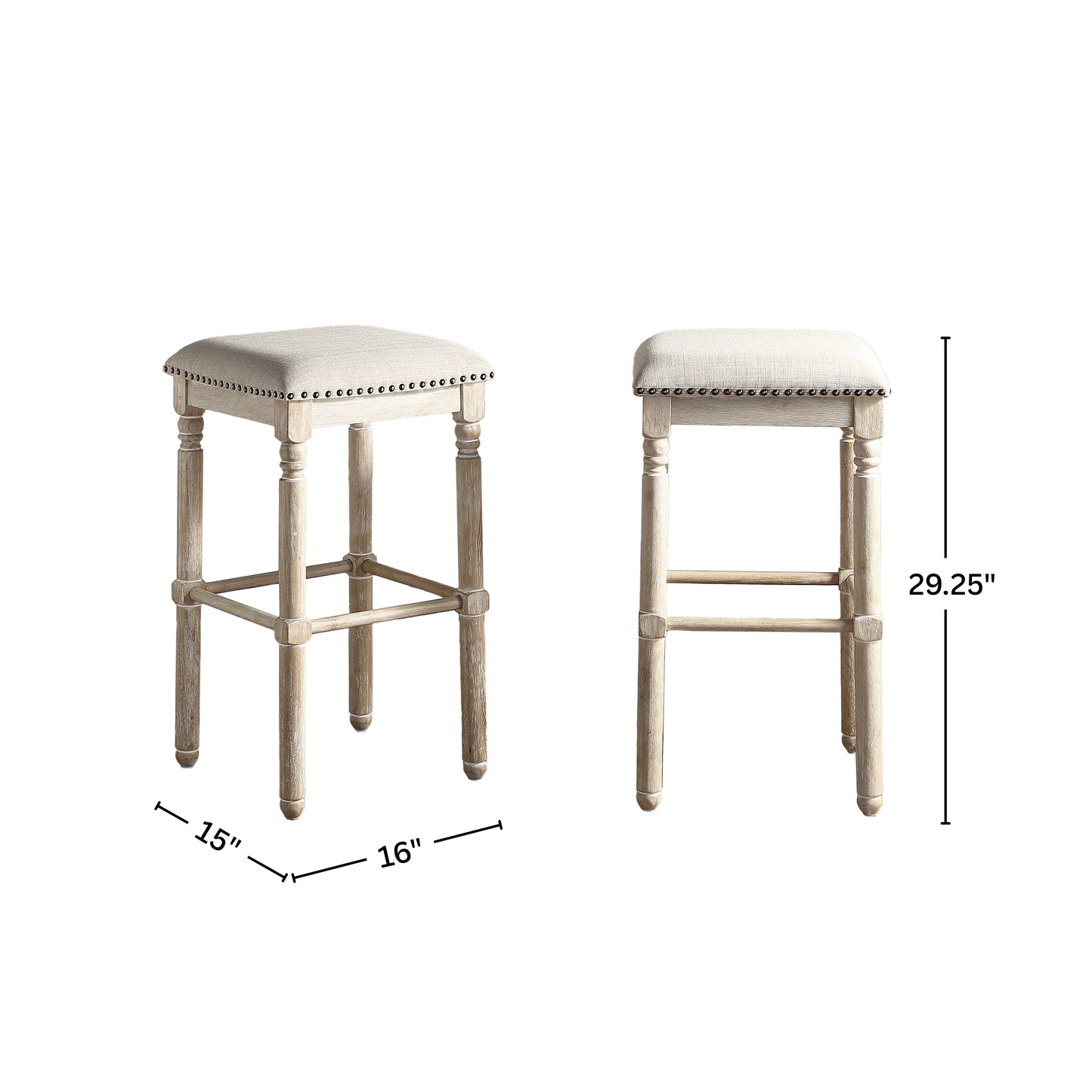 Arnhem Wood Tan Upholstered Bar Stools, Set of 2