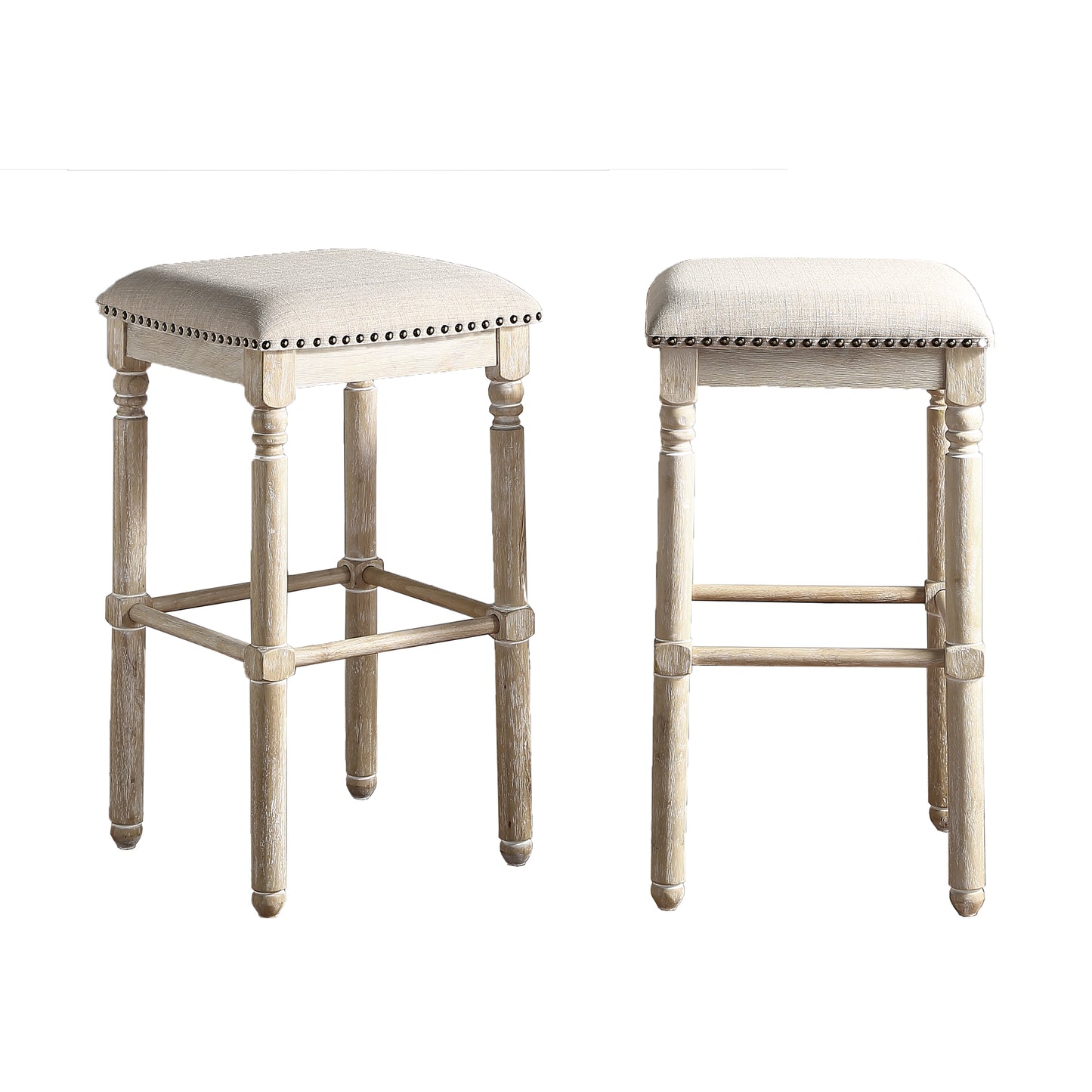 Arnhem Wood Tan Upholstered Bar Stools, Set of 2
