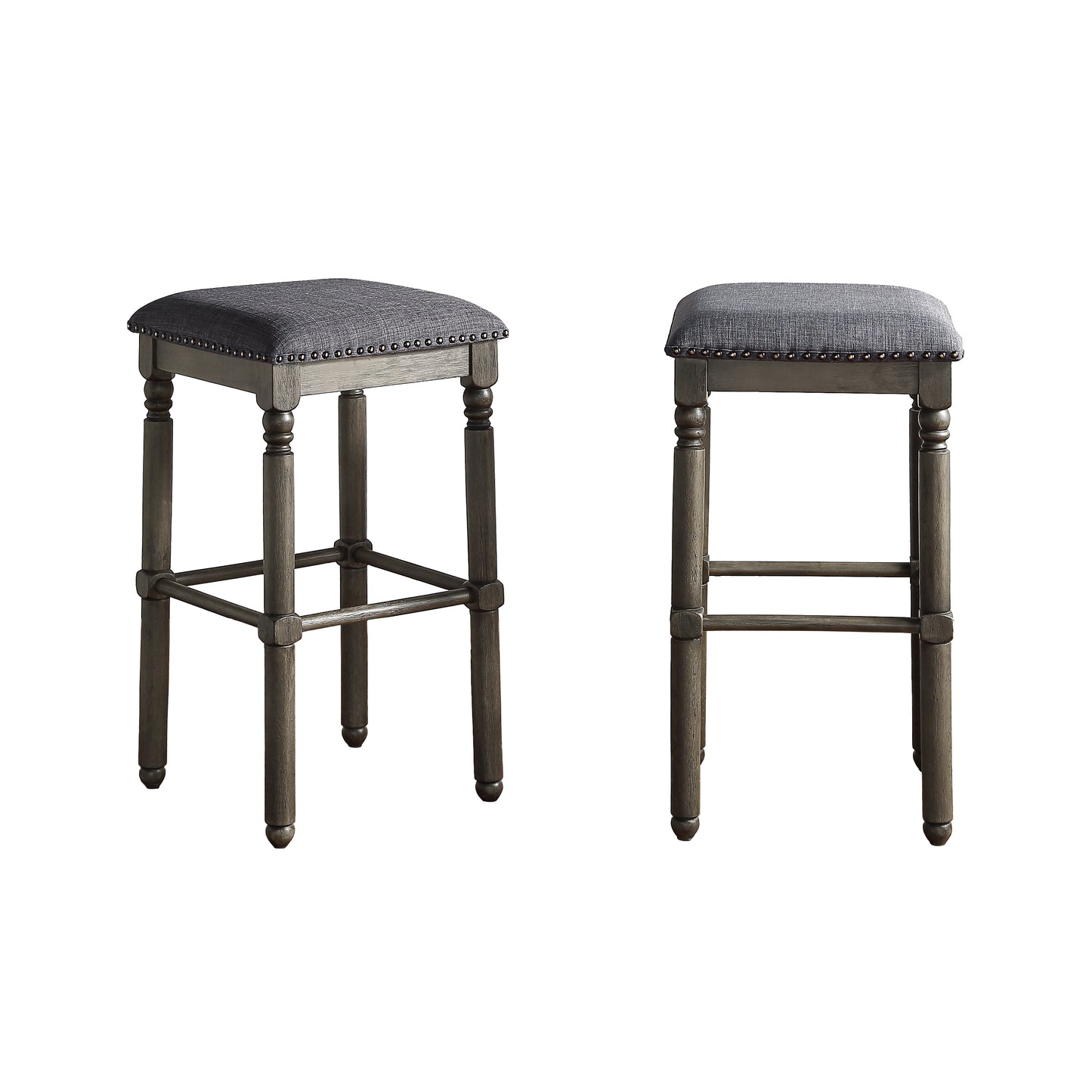 Arnhem Wood Gray Upholstered Bar Stools, Set of 2