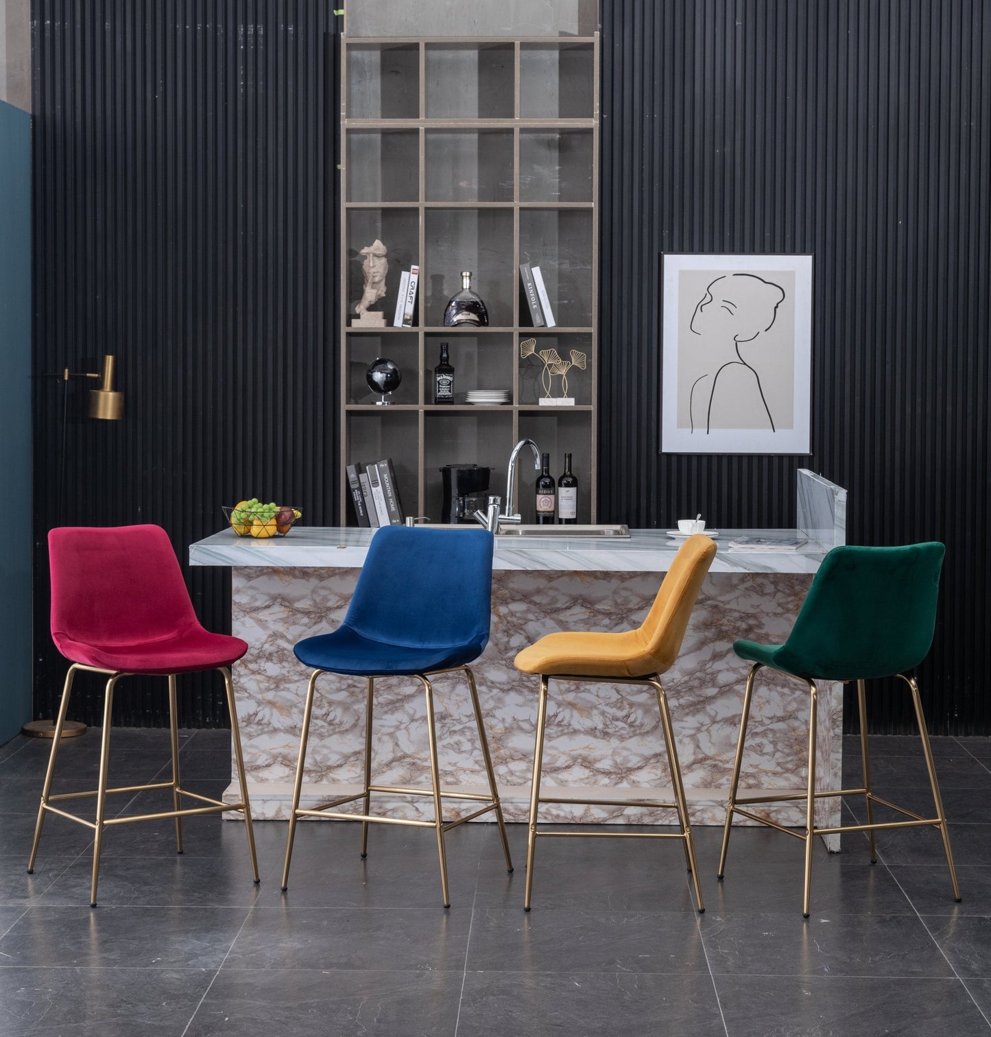 Roundhill Furniture Aufurr Modern Velvet 26.50 Counter Height Stool, Set of 2, Green