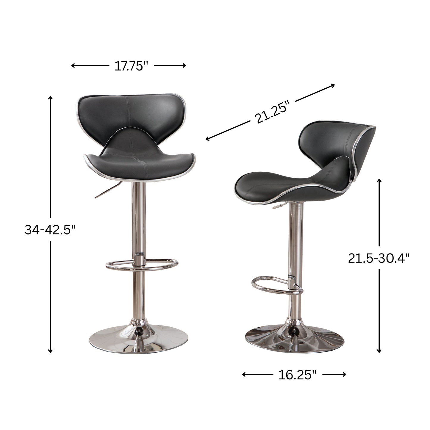 Masaccio Grey Cushioned Leatherette Upholstery Airlift Adjustable Swivel Barstool with Chrome Base, Set of 2