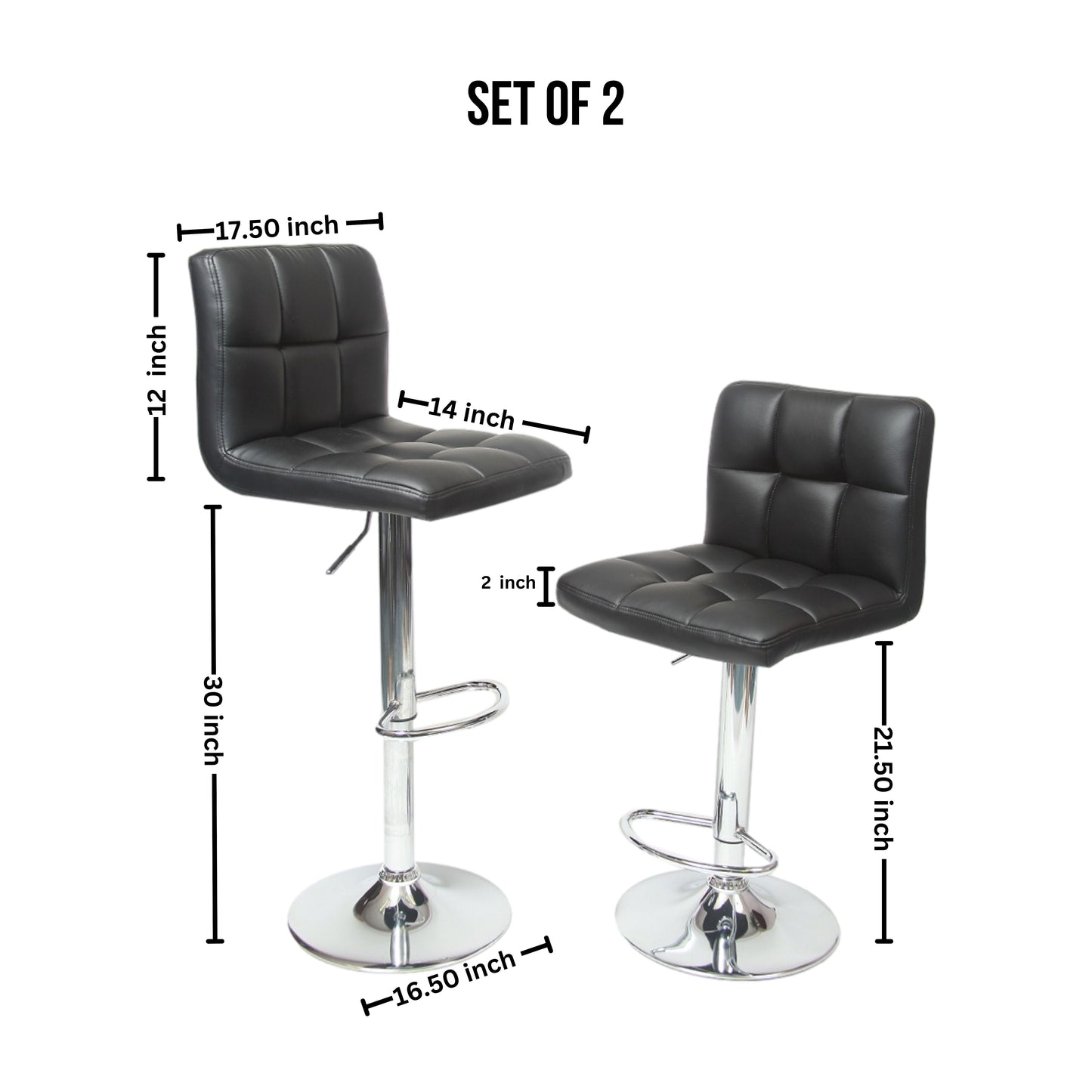 Swivel Faux Leather Adjustable Hydraulic Bar Stool - Set of 2 Black