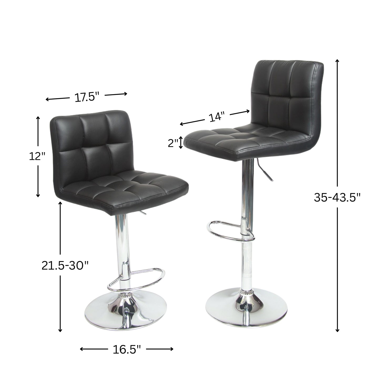 Swivel Elegant PU Leather Modern Adjustable Hydraulic Barstools, Black