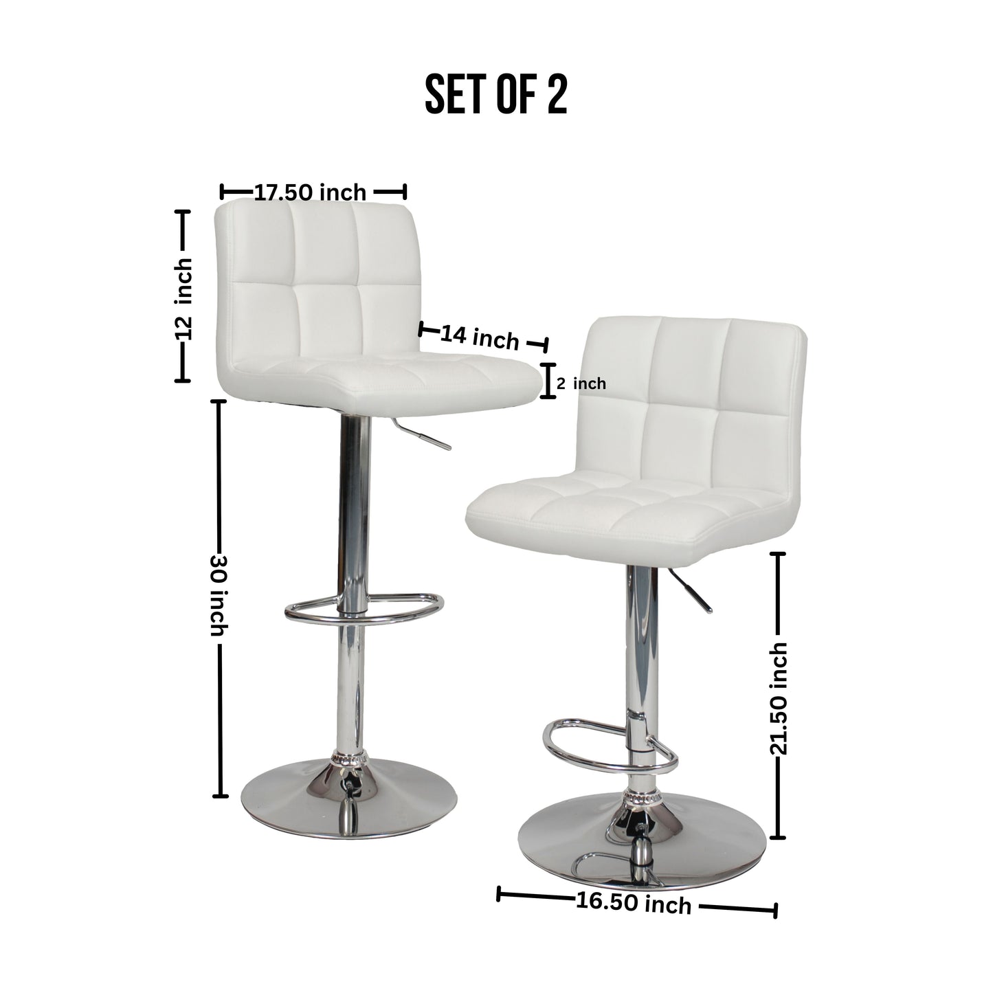 Swivel Faux Leather Adjustable Hydraulic Bar Stool - Set of 2 White