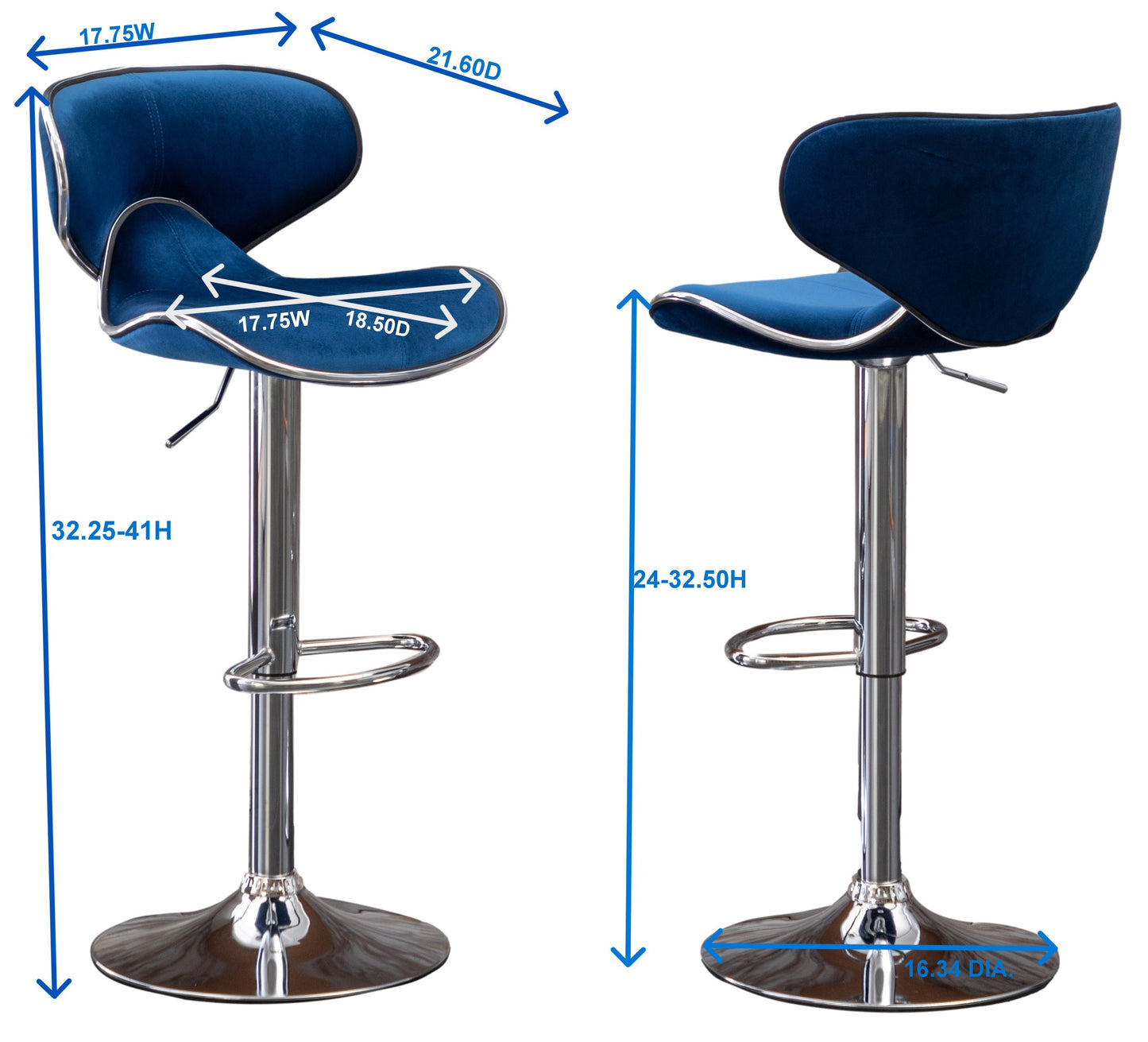 Roundhill Furniture Masaccio Velvet Upholstered Adjustable Swivel Barstool, Gray, Set of 2