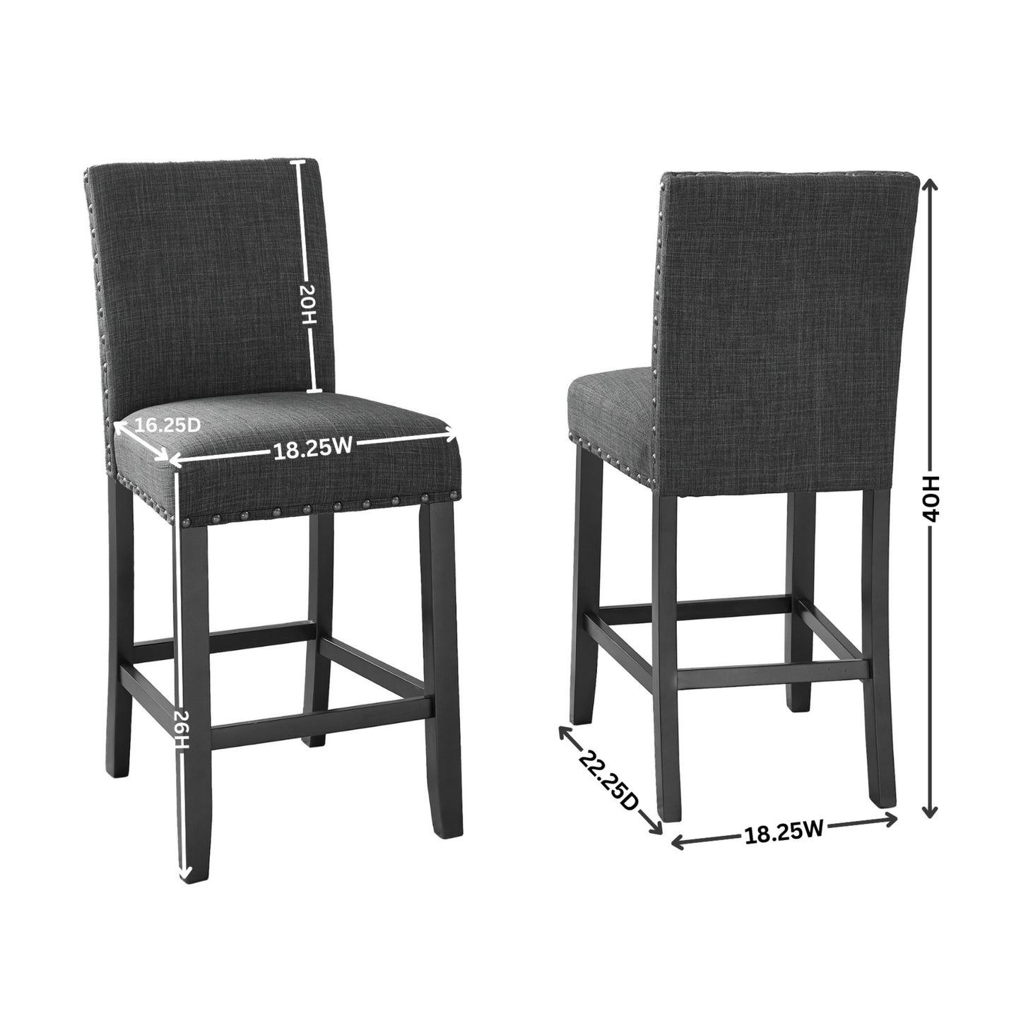 Biony Tan Fabric Counter Height Stools with Nailhead Trim, Set of 2