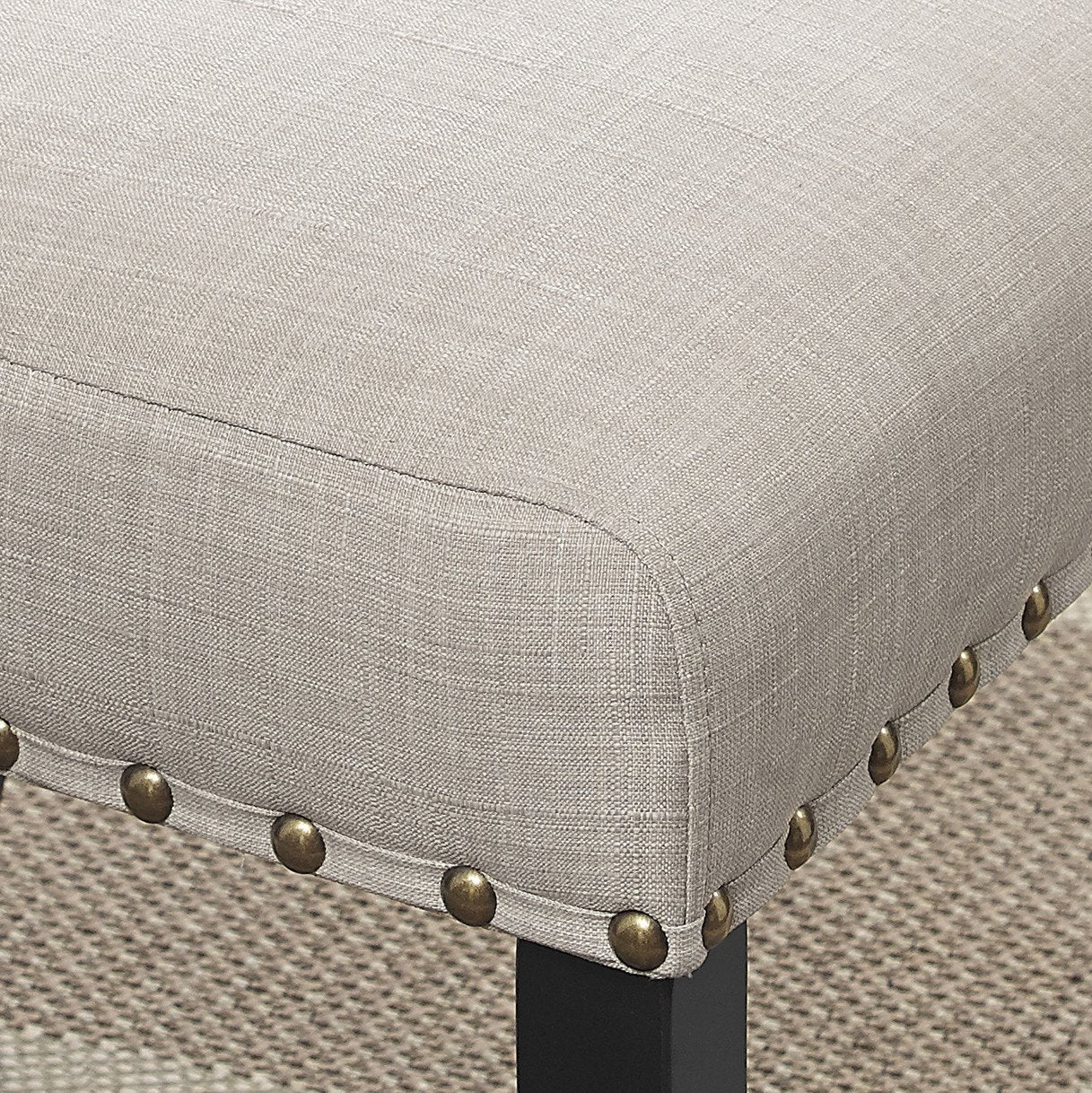 Roundhill Furniture Biony Fabric Counter Height Stools with Nailhead Trim, Tan, Set of 2