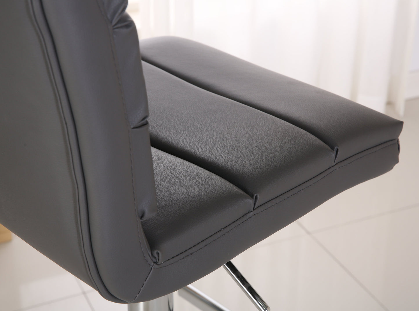 Bradford Grey Faux Leather Swivel Height Adjustable Bar Stools with Square Chrome Base, Set of 2