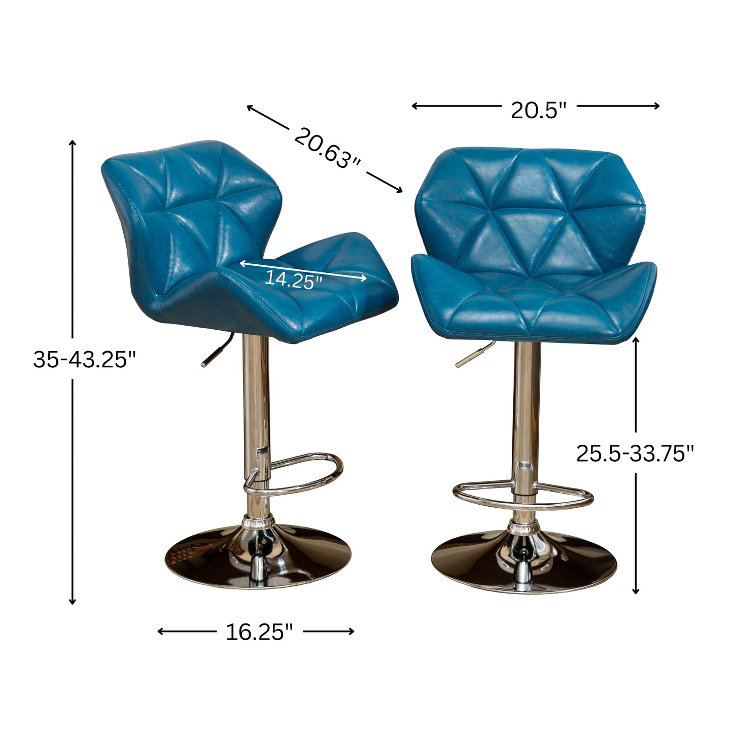 Glasgow Contemporary Tufted Adjustable Height Hydraulic Blue Bar Stools, Set of 2