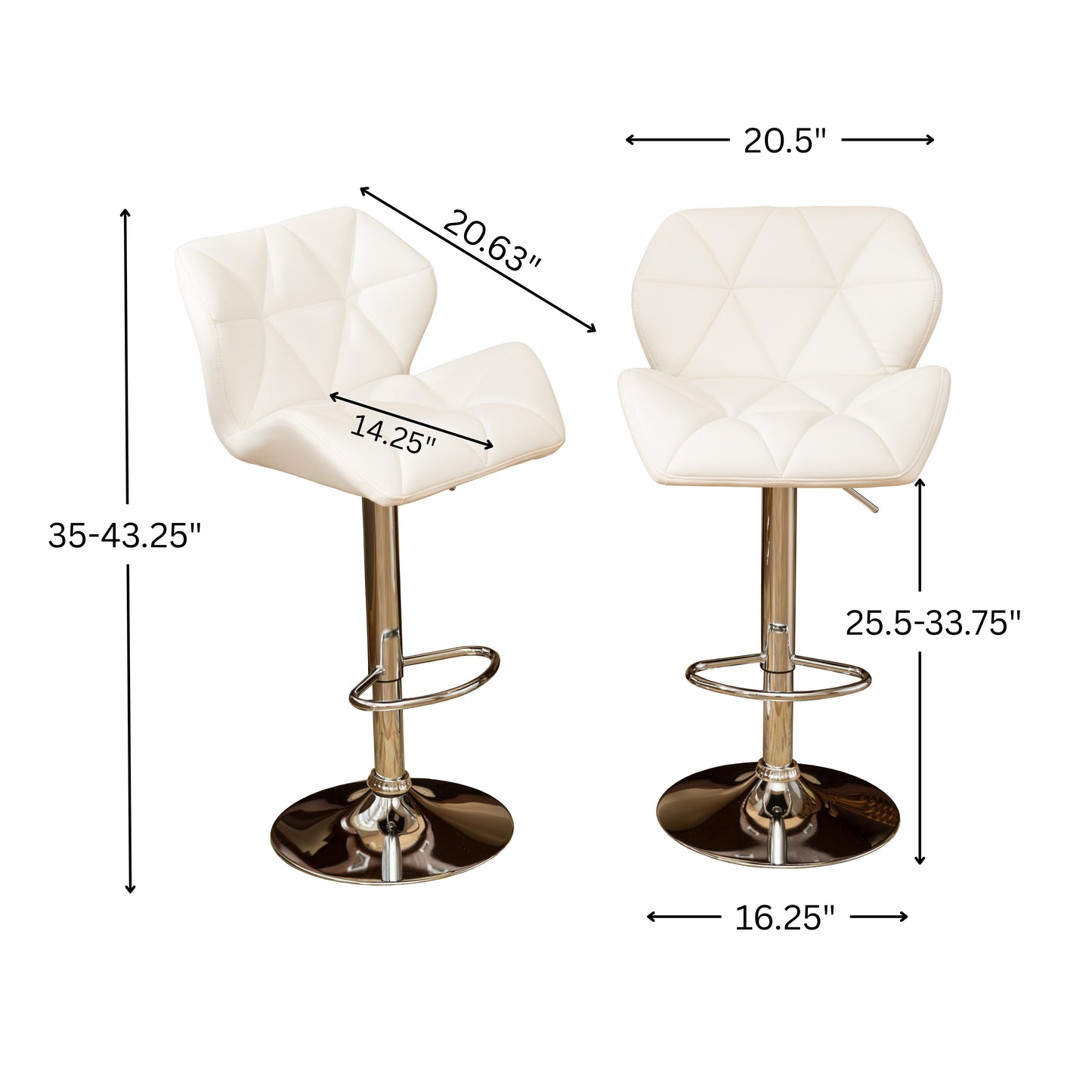 Glasgow Contemporary Tufted Adjustable Height Hydraulic White Bar Stools, Set of 2