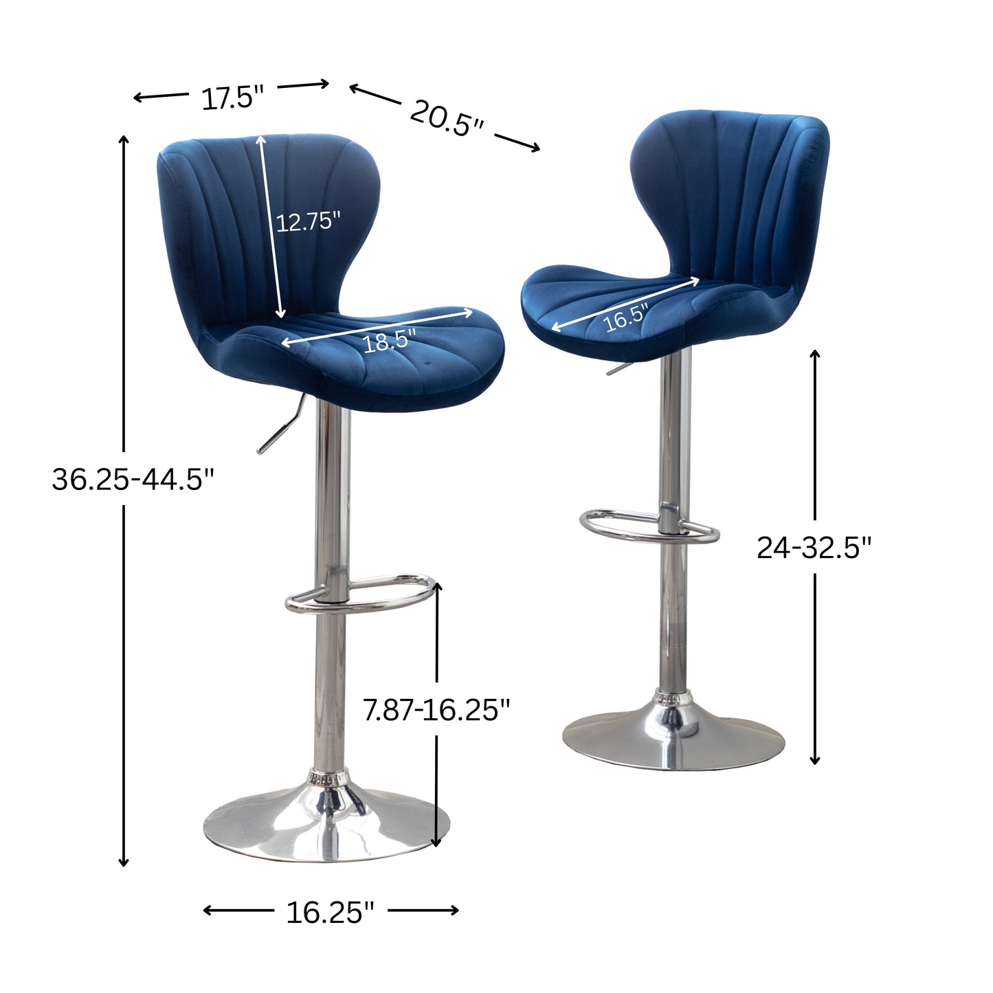 Ellston Upholstered Adjustable Swivel Barstools in Blue, Set of 2