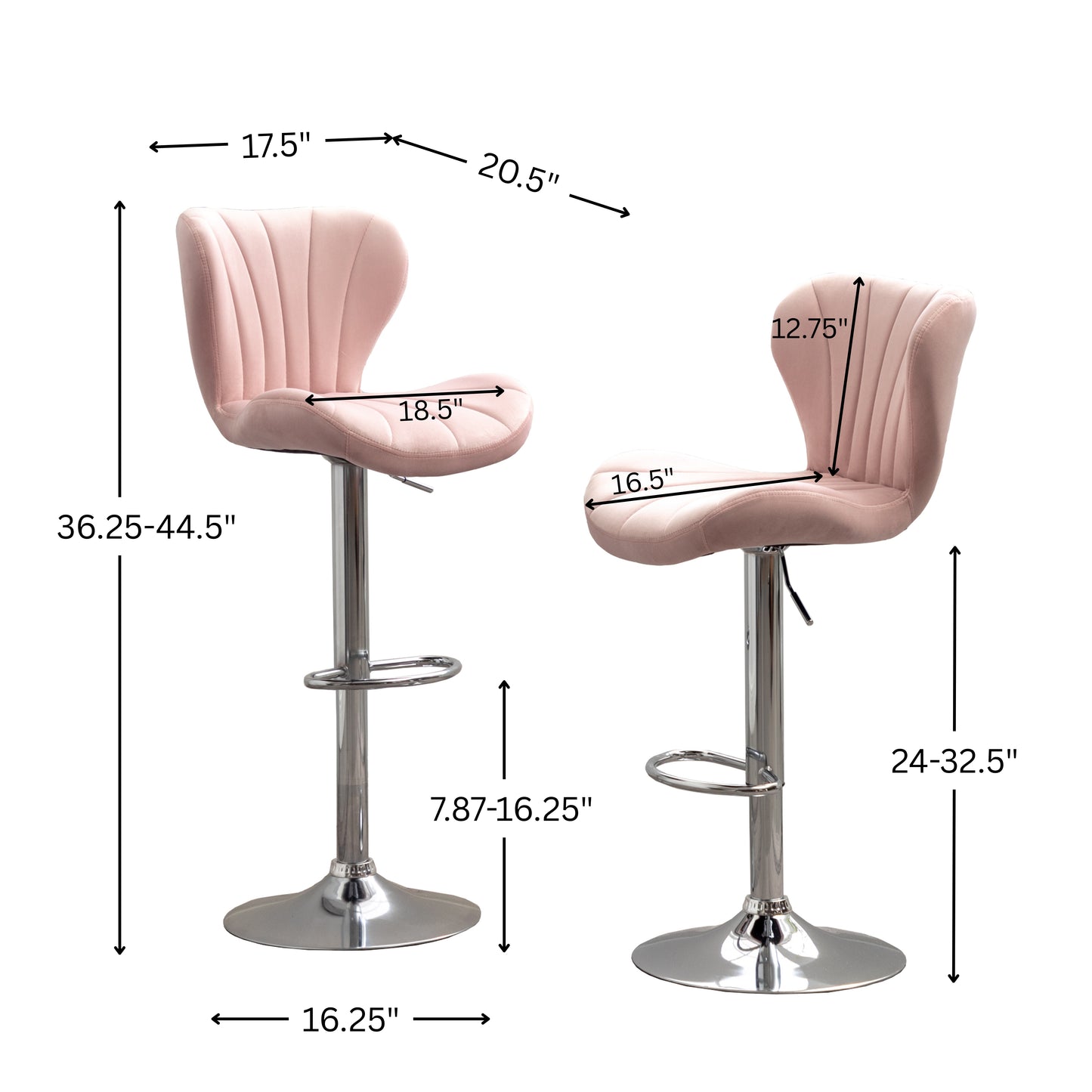 Ellston Upholstered Adjustable Swivel Barstools in Pink, Set of 2