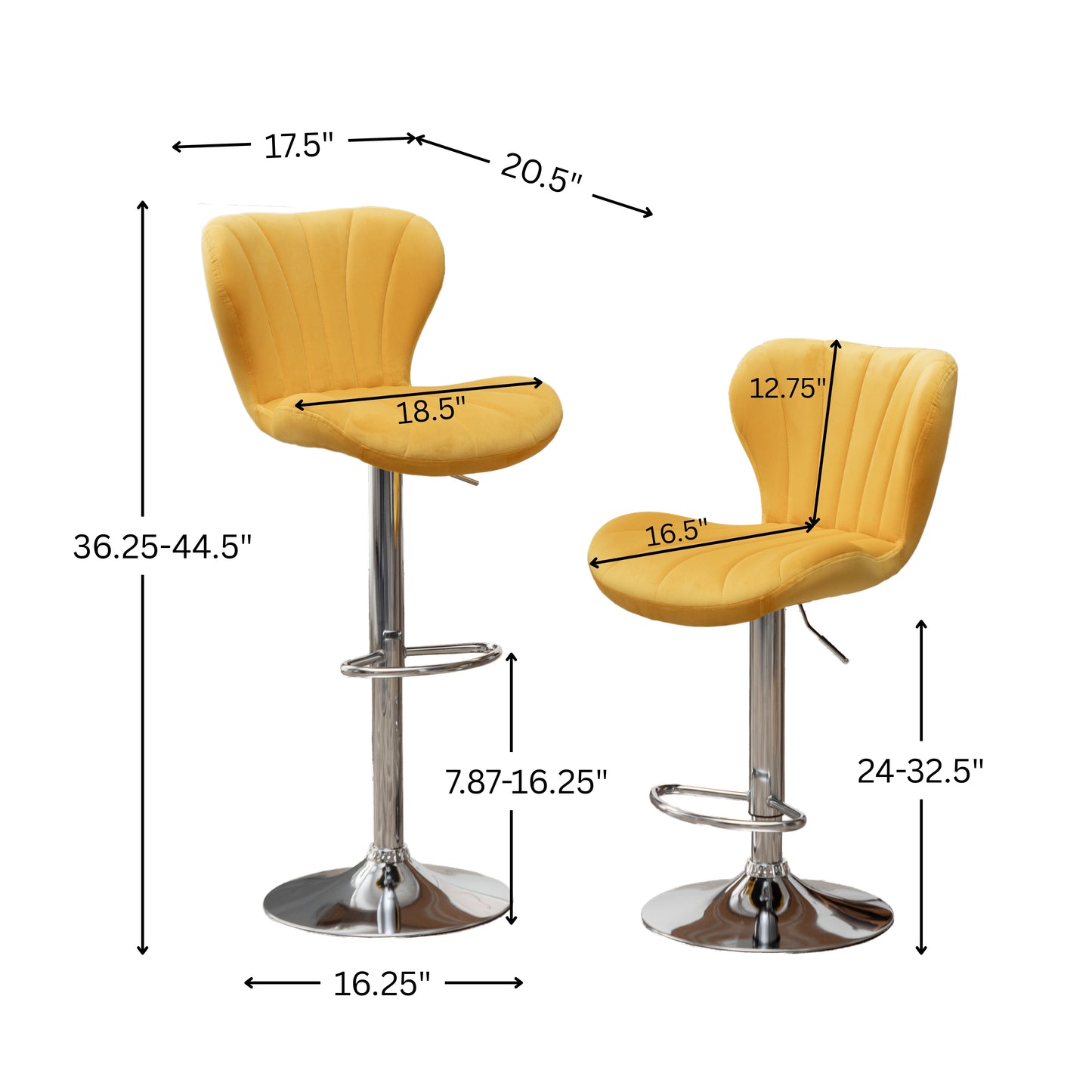Ellston Upholstered Adjustable Swivel Barstools in Yellow, Set of 2