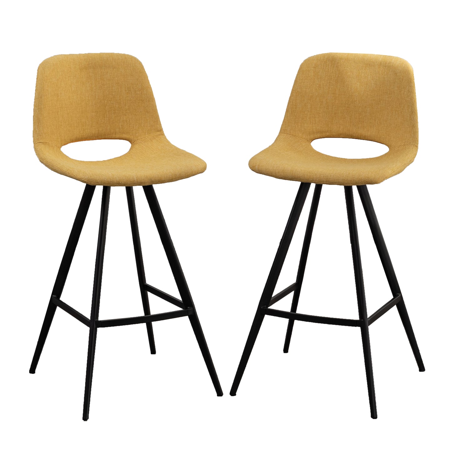 Roundhill Furniture Porth Fabric Kitchen 28.25" Barstools, Set of 2, Yellow