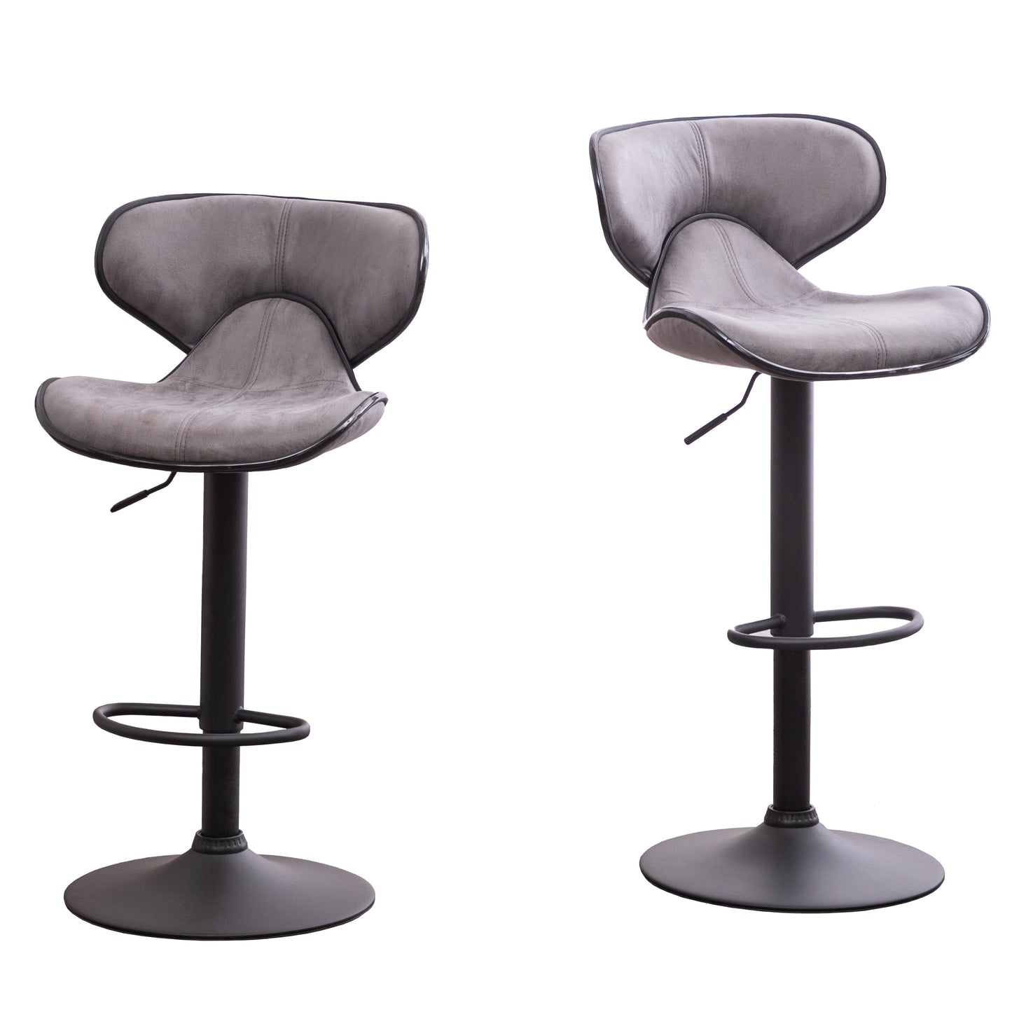 Roundhill Furniture Masaccio Upholstery Airlift Adjustable Swivel Barstool with Chrome Base, Weathered Gray, Set of 2