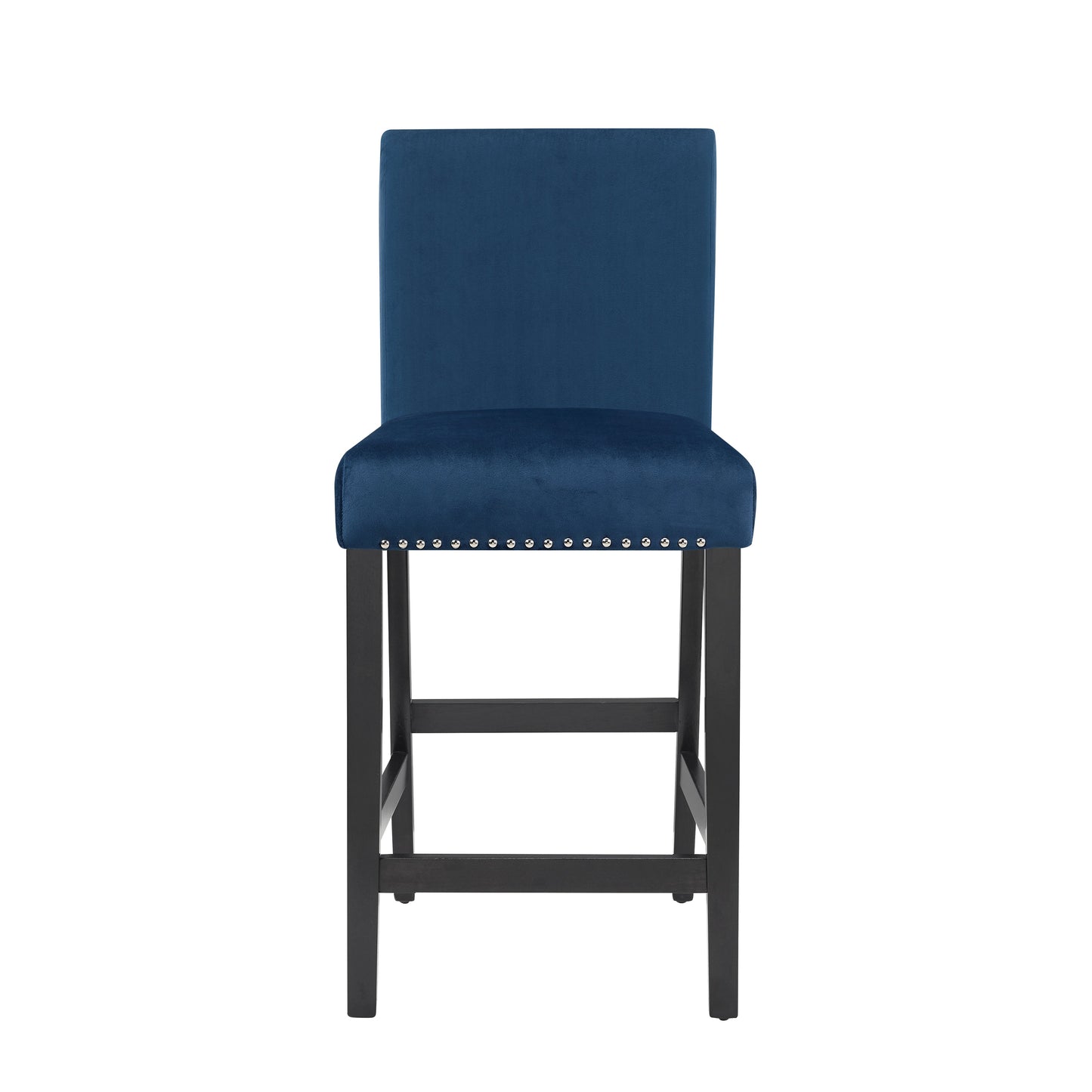 Roundhill Furniture Cobre Contemporary Velvet Counter Stool with Nailhead Trim, Blue, Set of 2