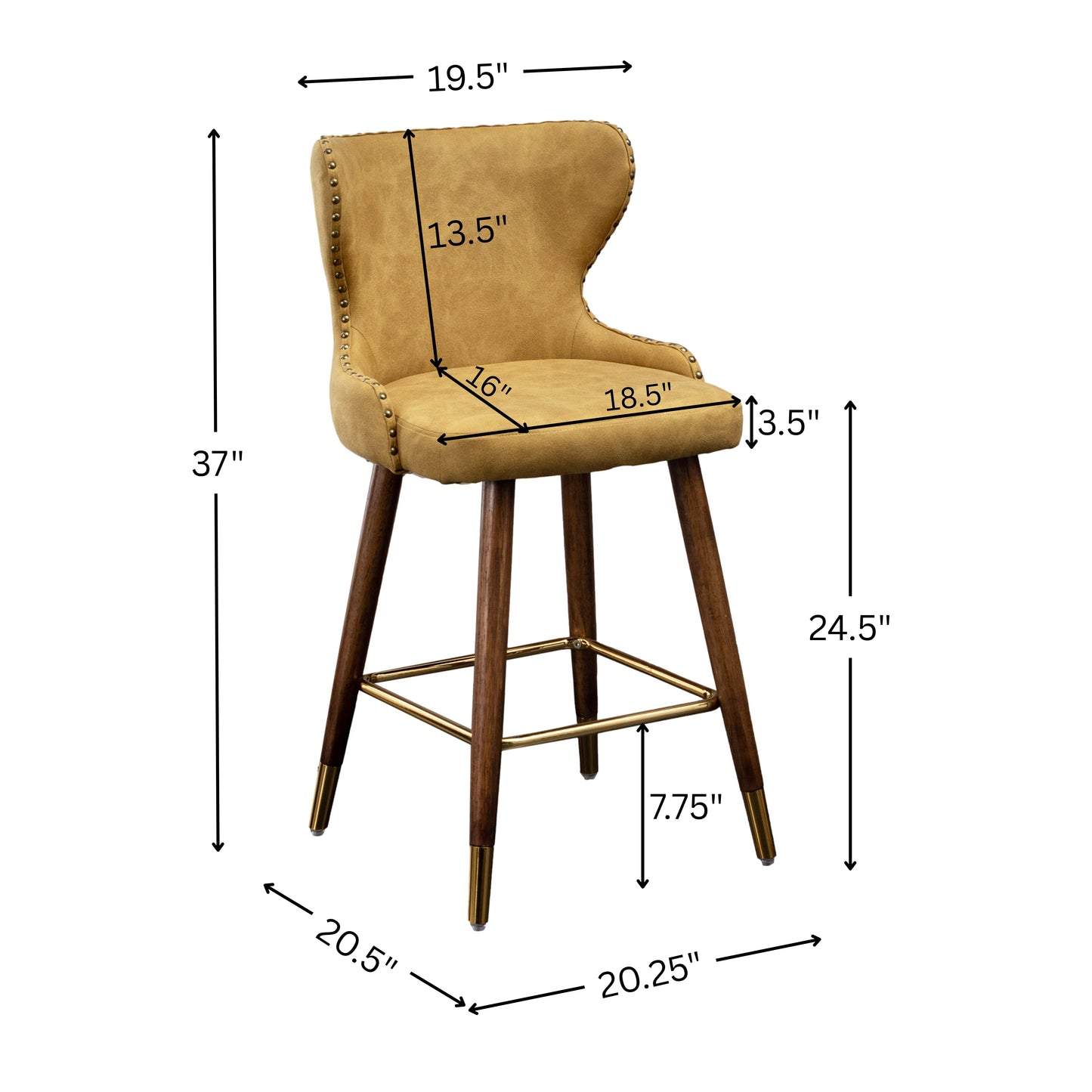 Roundhill Furniture Nevis Mid-century Modern Faux Leather Tufted Nailhead Trim Counter Stool, Yellow, Set of 2
